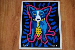 I Gotta Make a Splash - Signierter blauer Seidendruck Hund