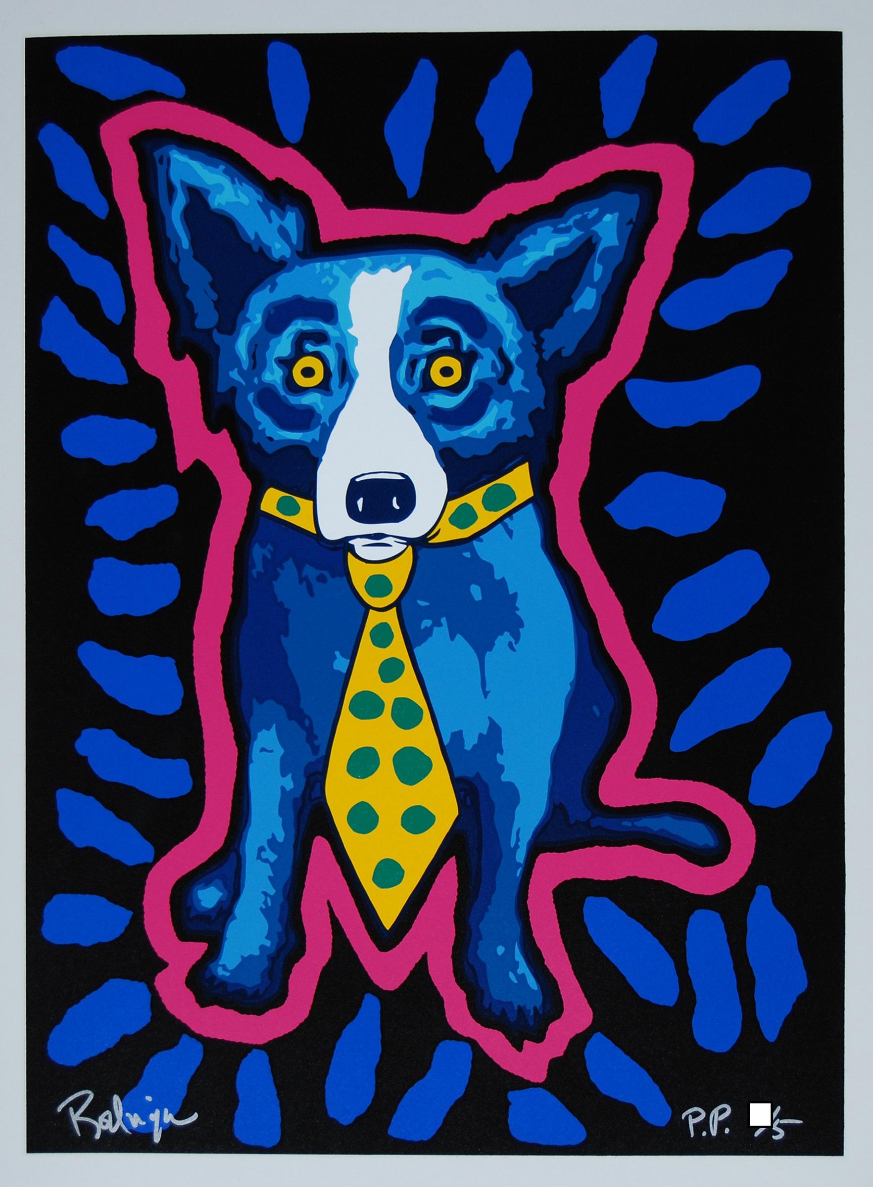 George Rodrigue Animal Print - I Gotta Make a Splash - Signed Silkscreen Print Blue Dog