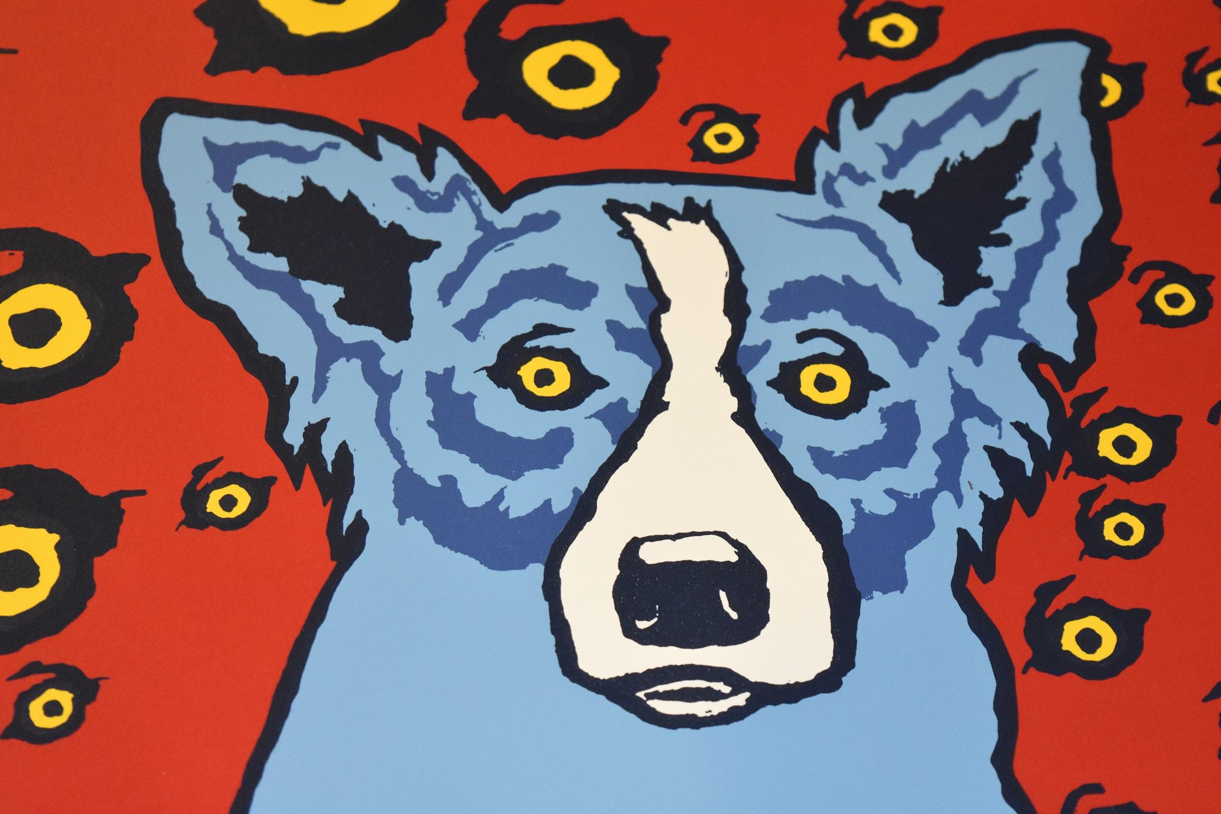 I see You, You See Me Red – Blauer Seidendruck mit blauem Hund, signiert (Pop-Art), Print, von George Rodrigue