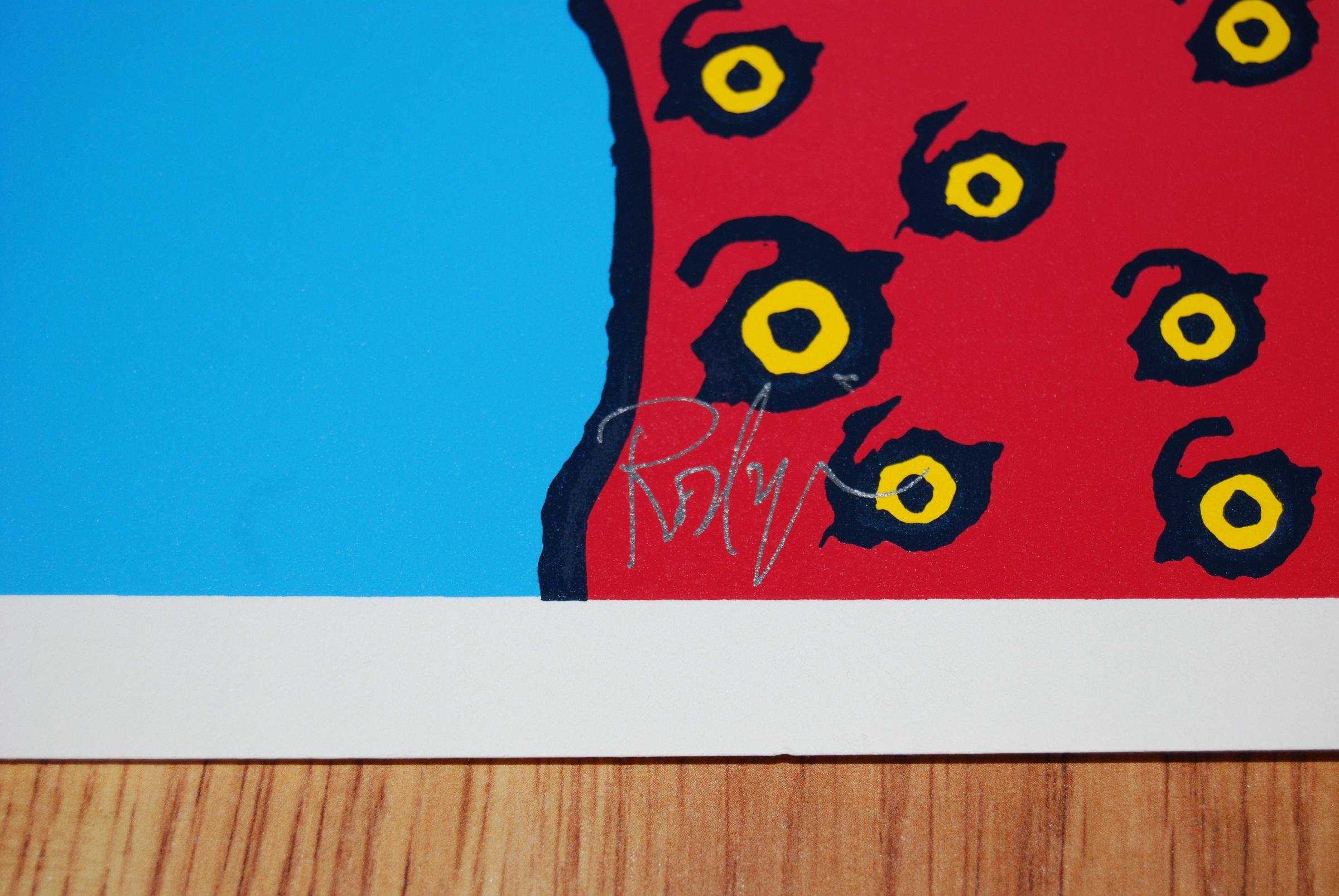 I See You, You See Me Split Font - Signed Silkscreen Blue Dog Print - Black Animal Print by George Rodrigue