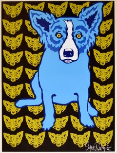 I'm Always With Myself Yellow - Signed Silkscreen Print Blue Dog