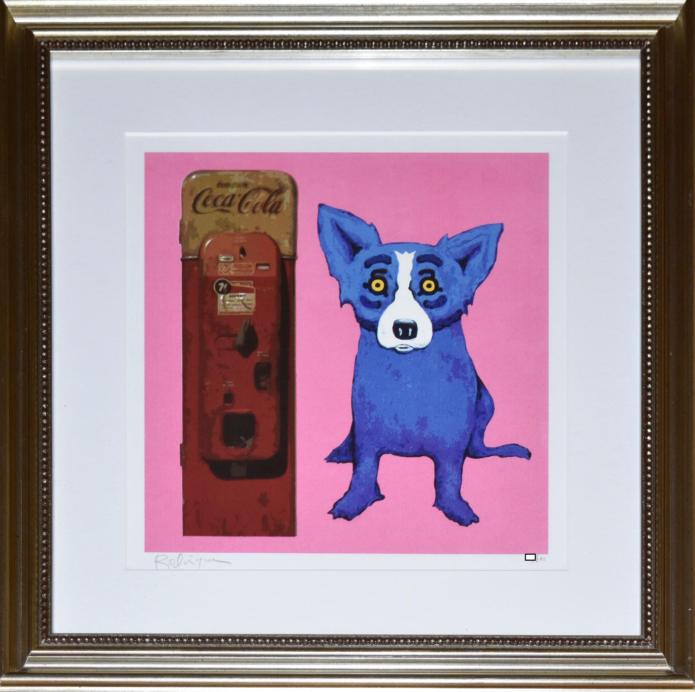 George Rodrigue Animal Print – I'm the Real Thing Pink – signierter blauer Siebdruck mit Hundmuster aus Seide
