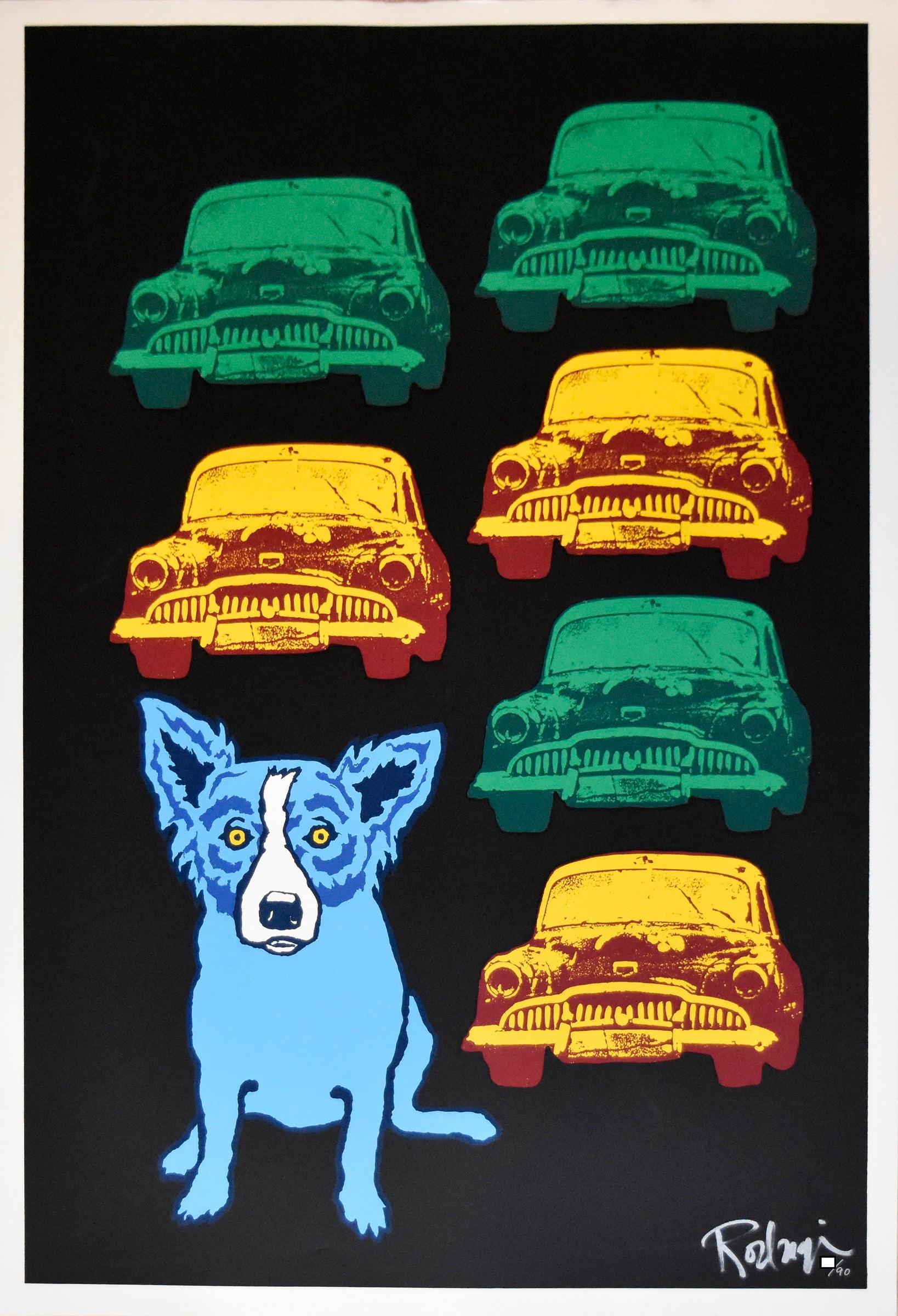 George Rodrigue Animal Print - Junkyard Dog - Signed Silkscreen Print Blue Dog