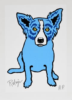 Vintage La Petite Femme Chere - Signed Silkscreen Print - Blue Dog