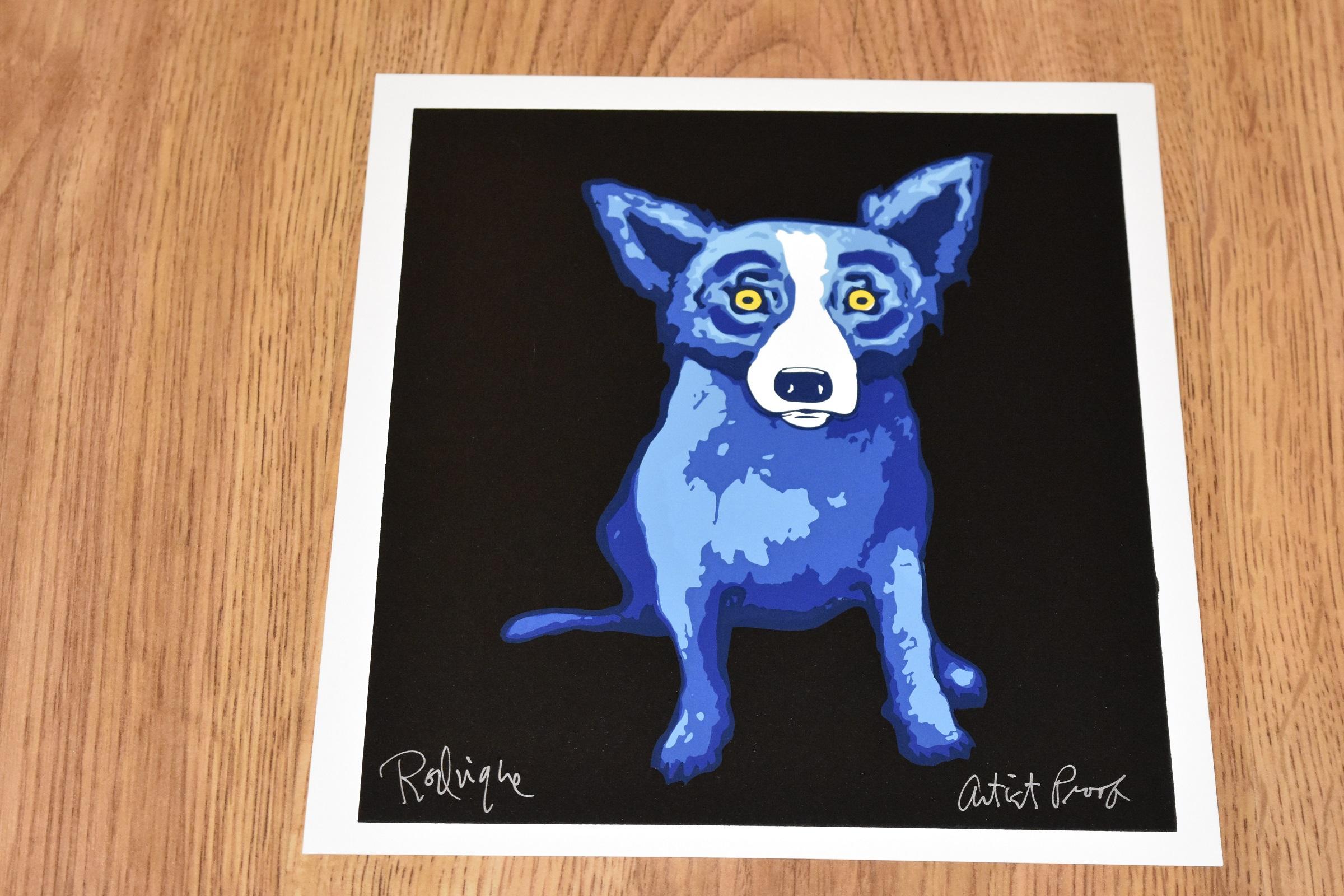 Li'l Blue Dog Black - Sérigraphie signée Blue Dog - Print de George Rodrigue