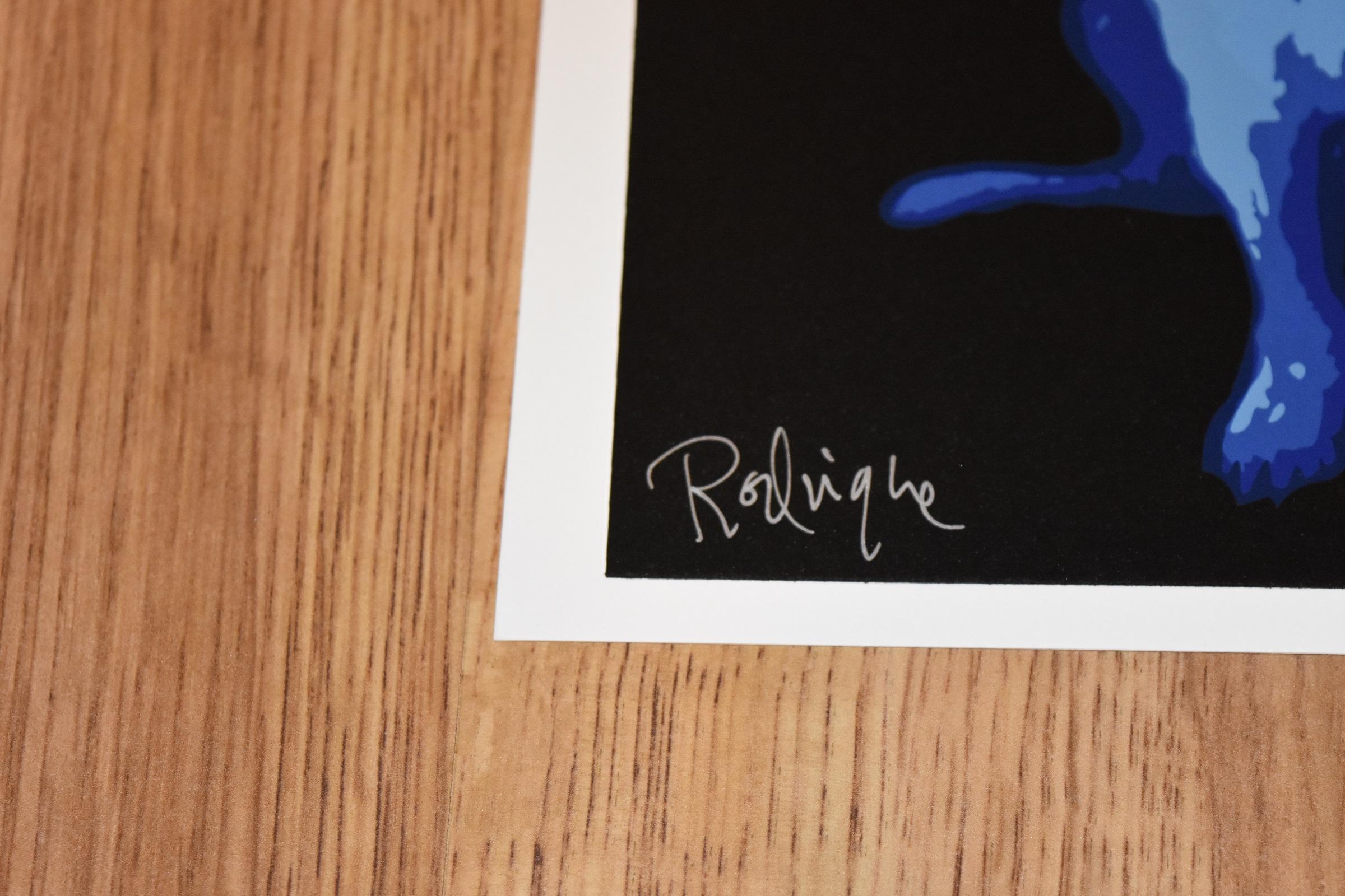 Li'l Blue Dog Black - Sérigraphie signée Blue Dog - Noir Animal Print par George Rodrigue