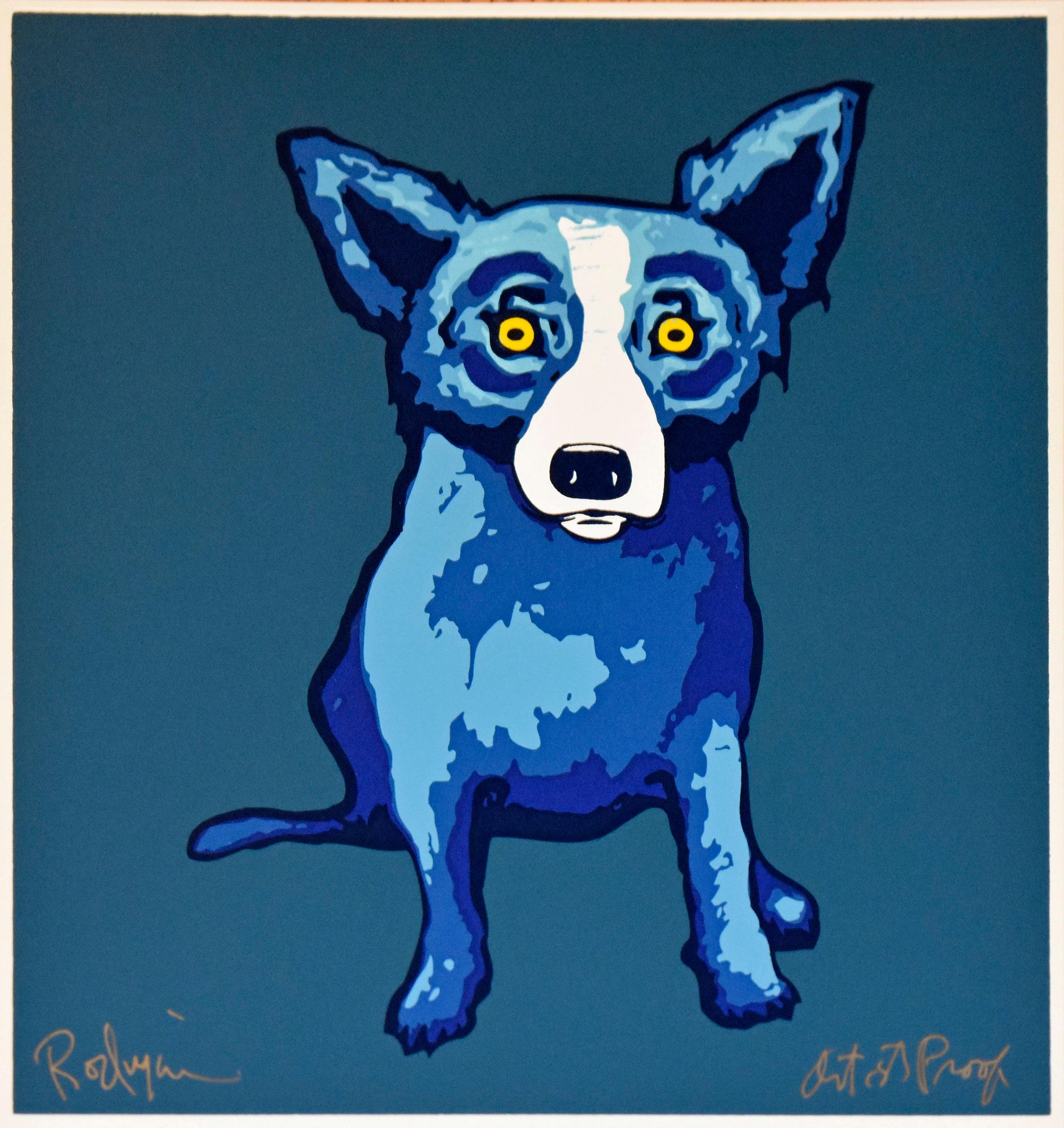 George Rodrigue Animal Print - Li'l Blue Dog - Blue - Signed Silkscreen Print 