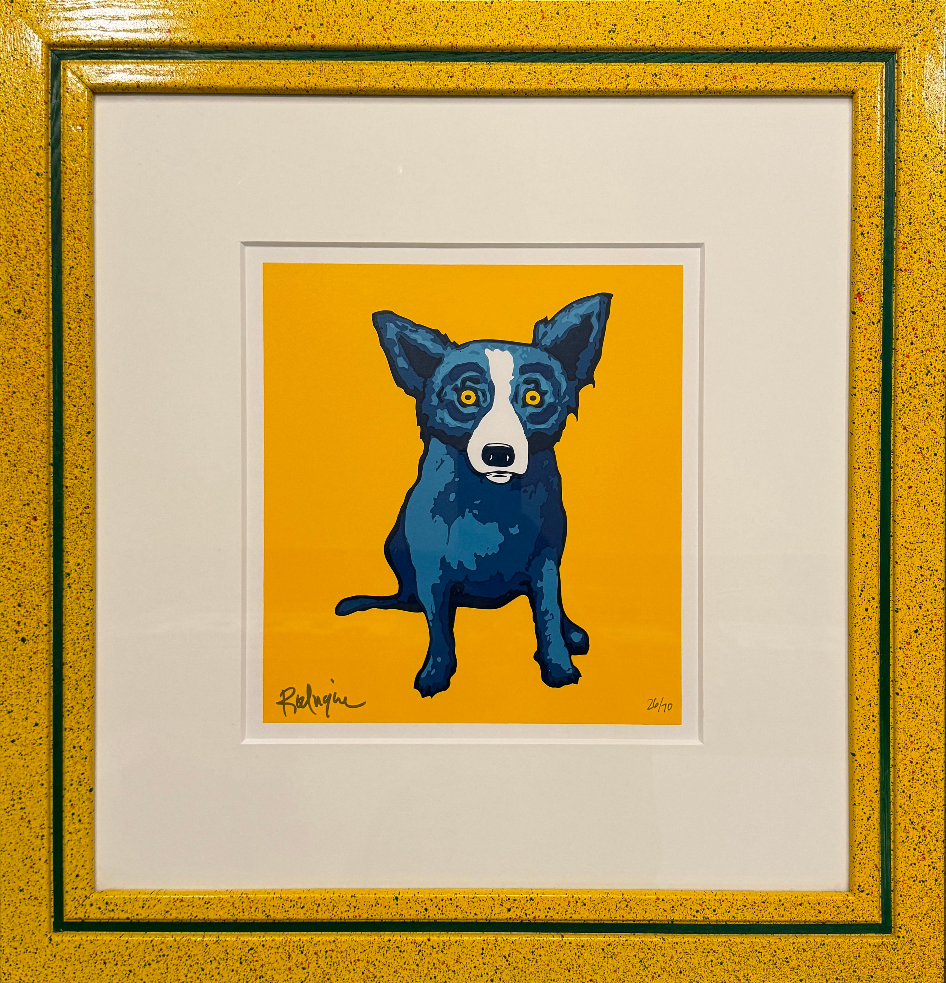 blue dog yellow background