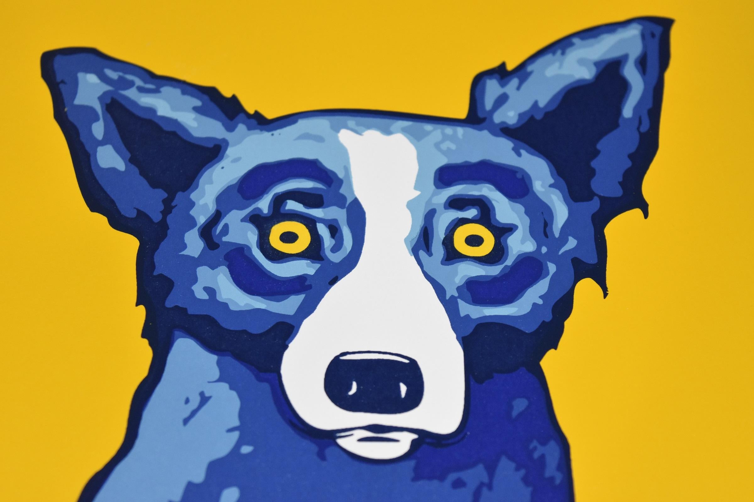 blue dog yellow background