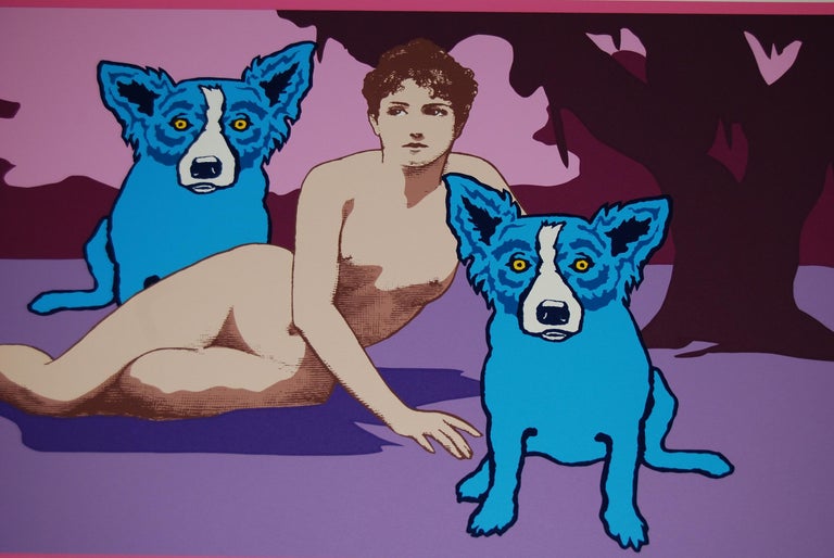 Love Among the Ruins - Signed Silkscreen Blue Dog Print For Sale 1