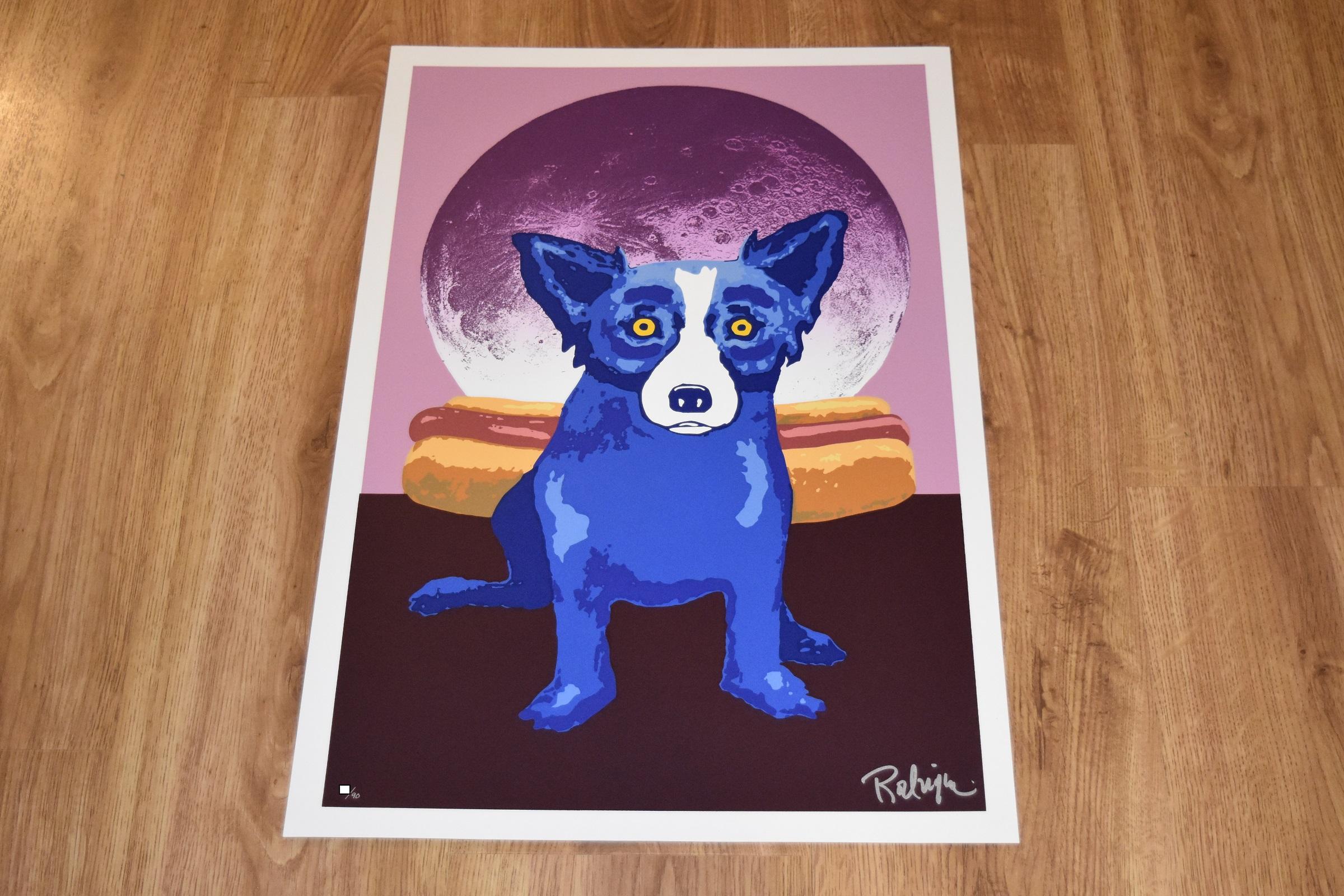 Lunar Buns – signierter Siebdruck mit blauem Hund – Print von George Rodrigue