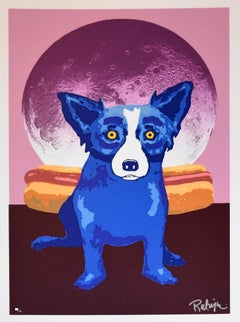 Vintage Lunar Buns - Signed Silkscreen Print - Blue Dog