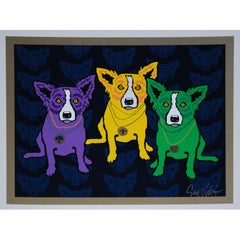 Mardi Gras Dogs Black - Signed Silkscreen Print Blue Dog