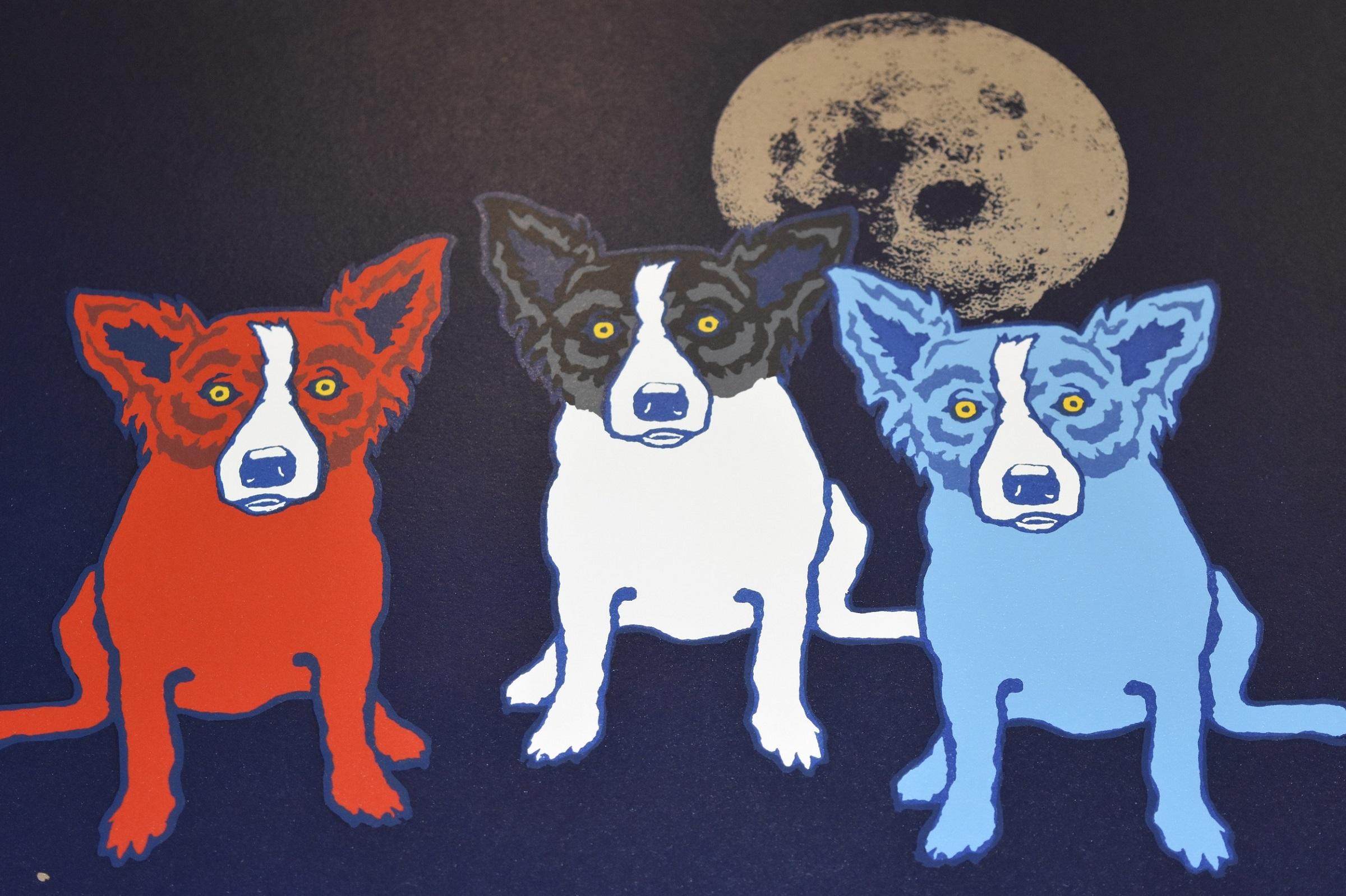 Me, Myself and I - Blauer Seidendruck mit Siebdruck (Pop-Art), Print, von George Rodrigue