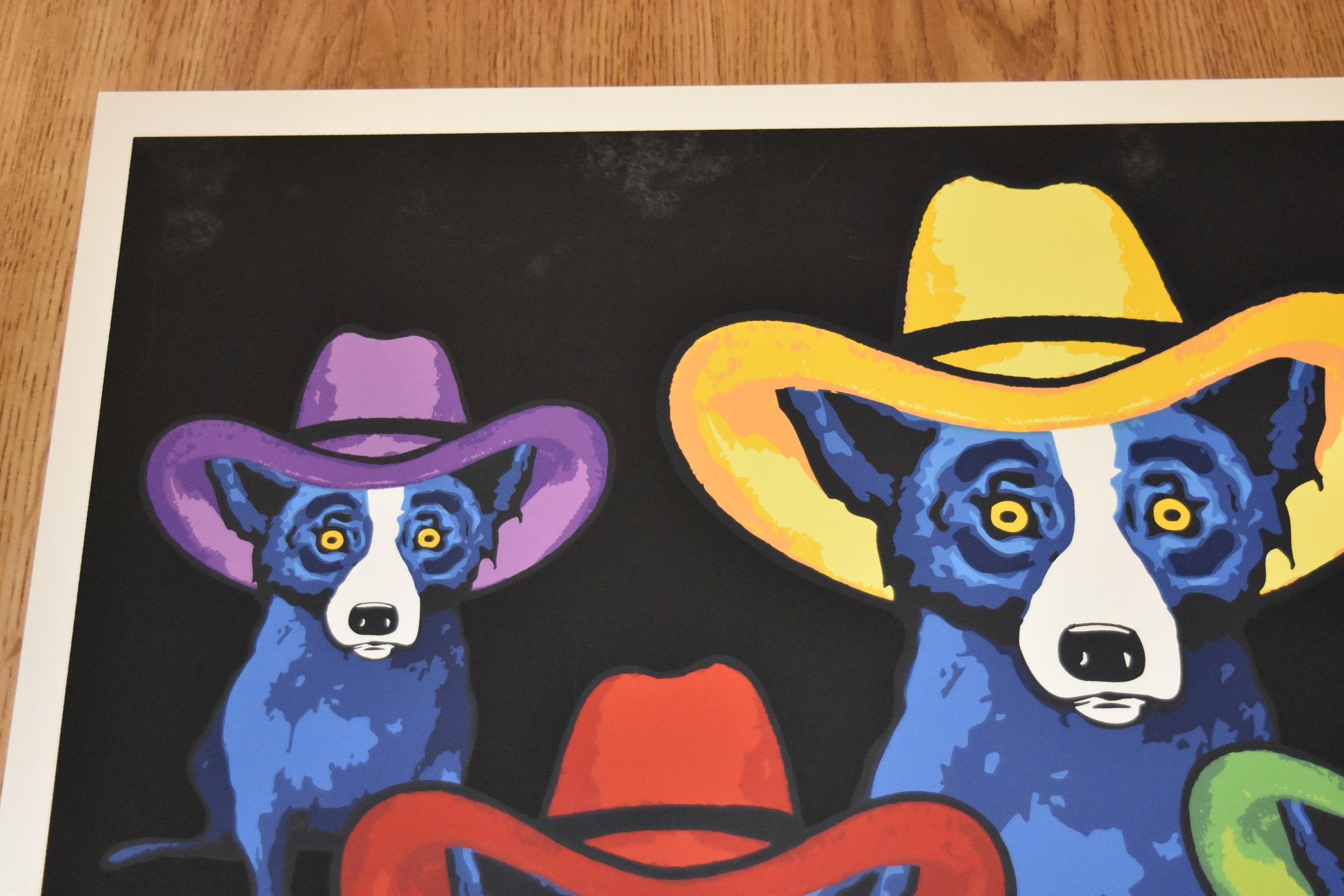 Midnight Cowboy - Split Font - Signed Silkscreen Print - Blue Dog - Black Animal Print by George Rodrigue
