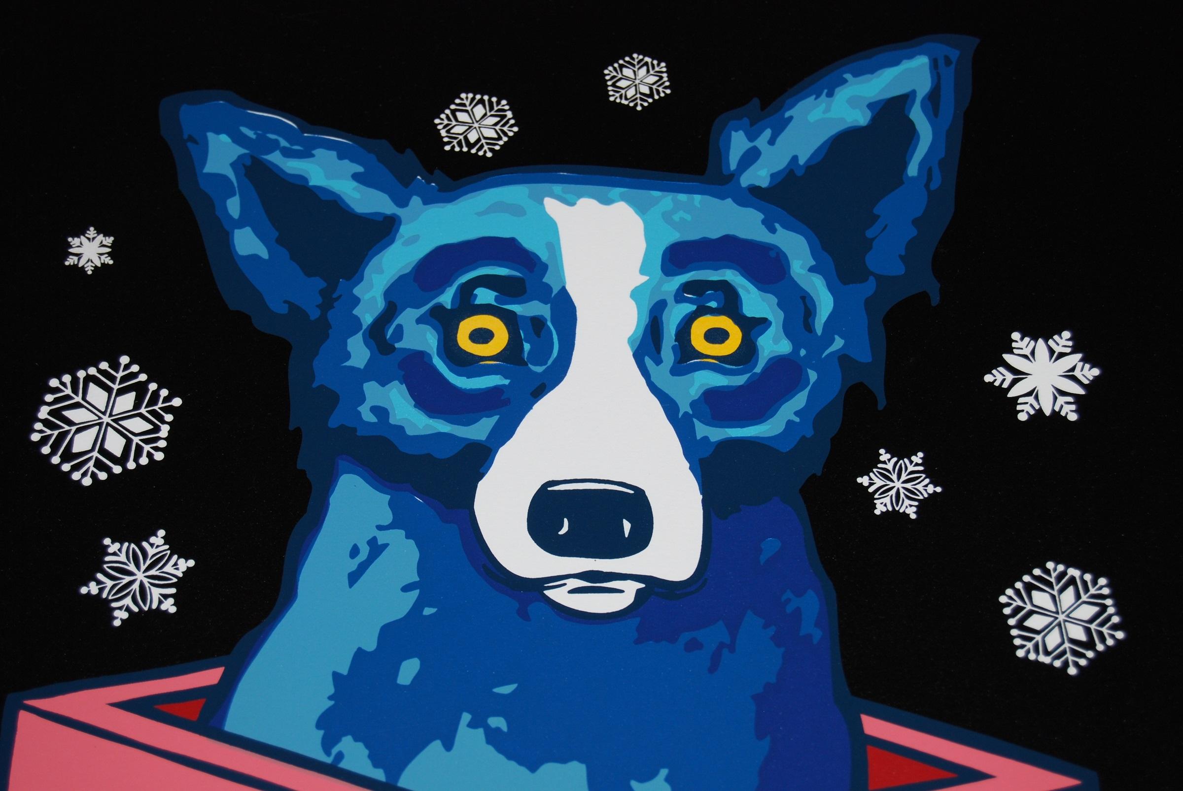 Midnight Surprise - Signierter blauer Siebdruck mit Hundmuster (Pop-Art), Print, von George Rodrigue