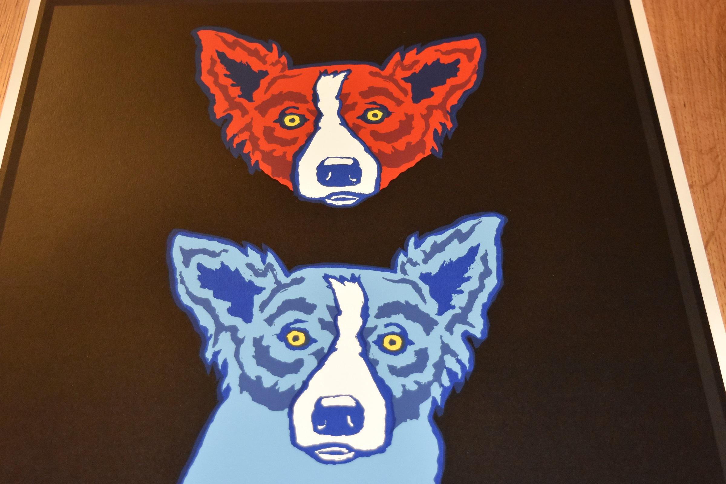 Mischief On My Mind - Siebdruck mit blauem Hund mit signiertem Druck (Pop-Art), Print, von George Rodrigue