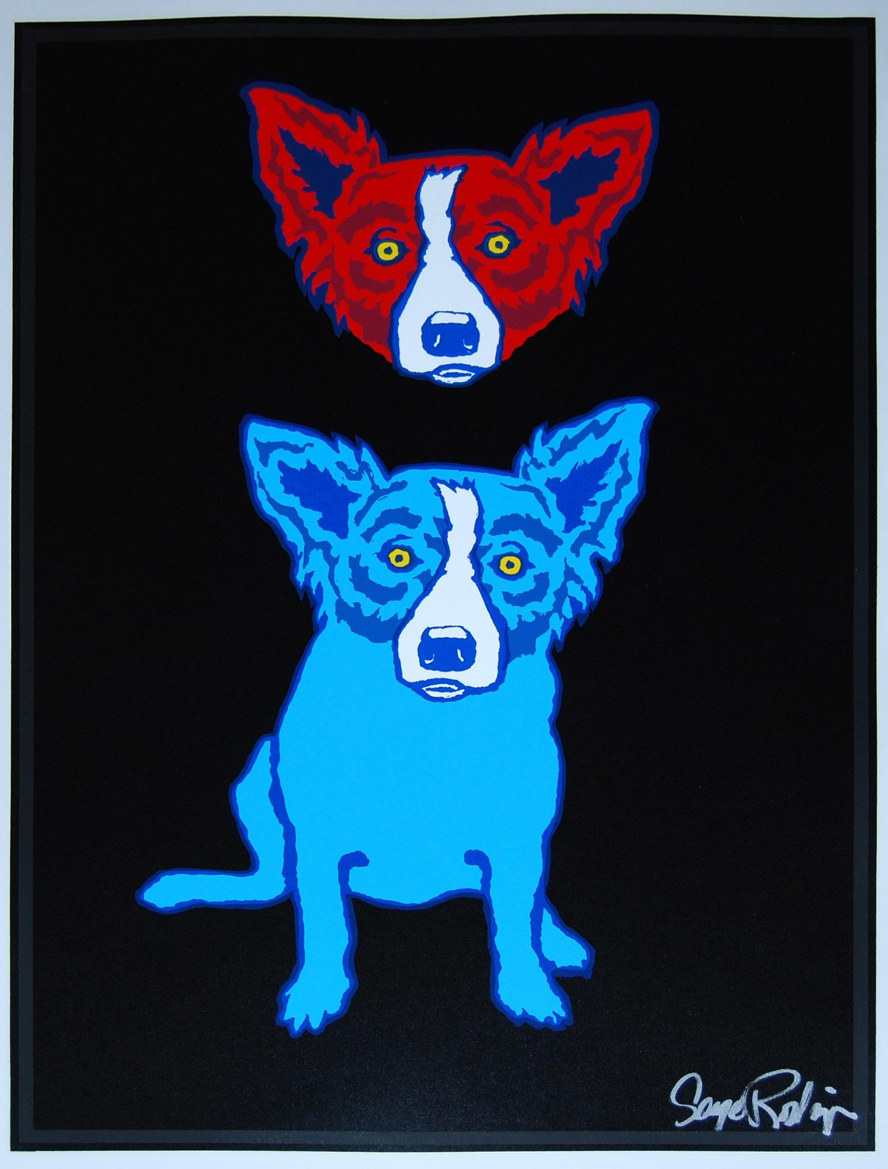 George Rodrigue Animal Print - Mischief On My Mind - Silkscreen Signed Print Blue Dog