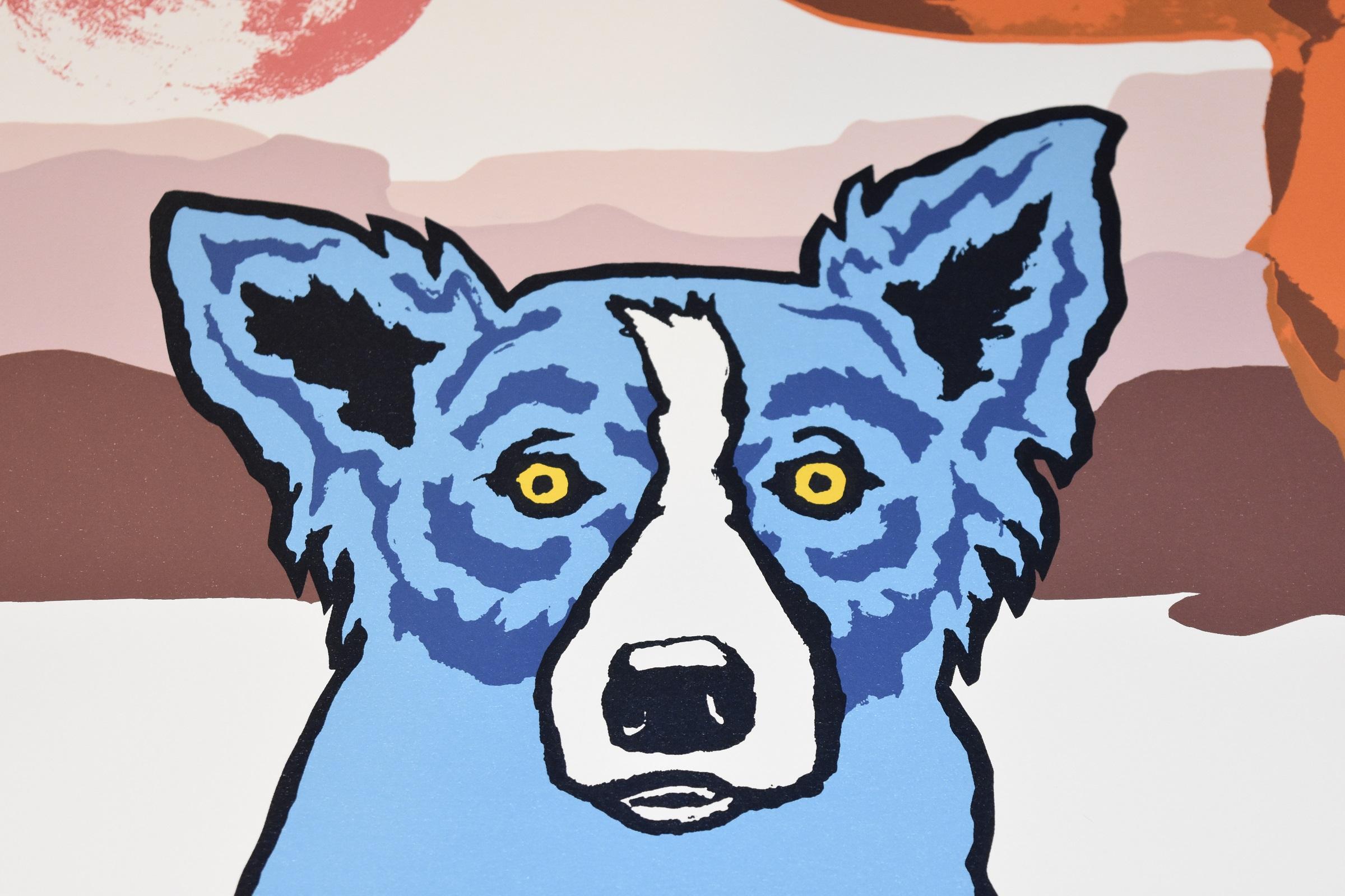 Moo-Cow Blues White - Blauer blauer Hund mit Siebdruck und signiertem Siebdruck (Pop-Art), Print, von George Rodrigue