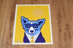 Il mio futuro è così luminoso che devo indossare le lenti da sole - Stampa serigrafica firmata del cane blu