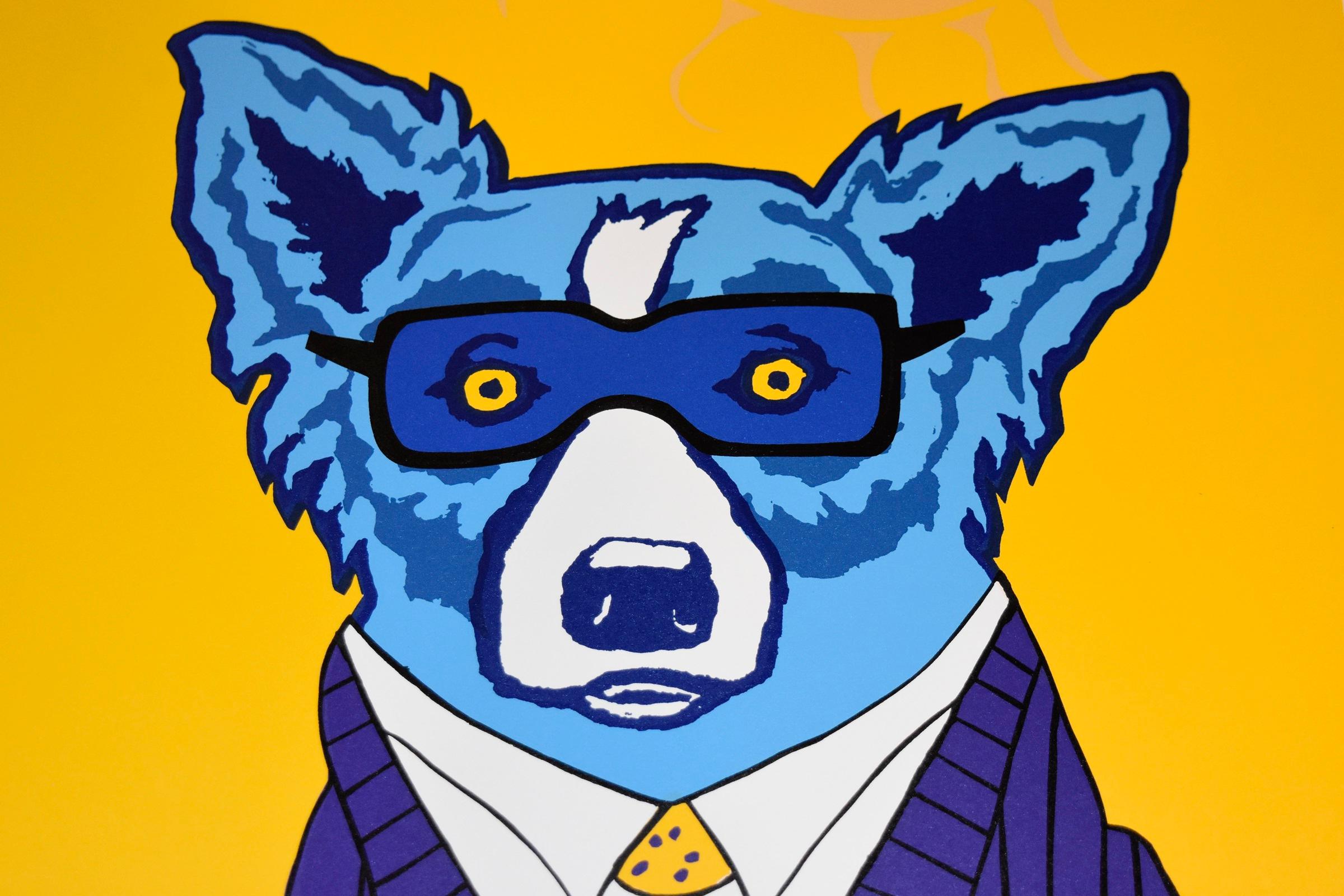Il mio futuro è così luminoso che devo indossare le lenti da sole - Stampa serigrafica firmata del cane blu - Print Pop Art di George Rodrigue