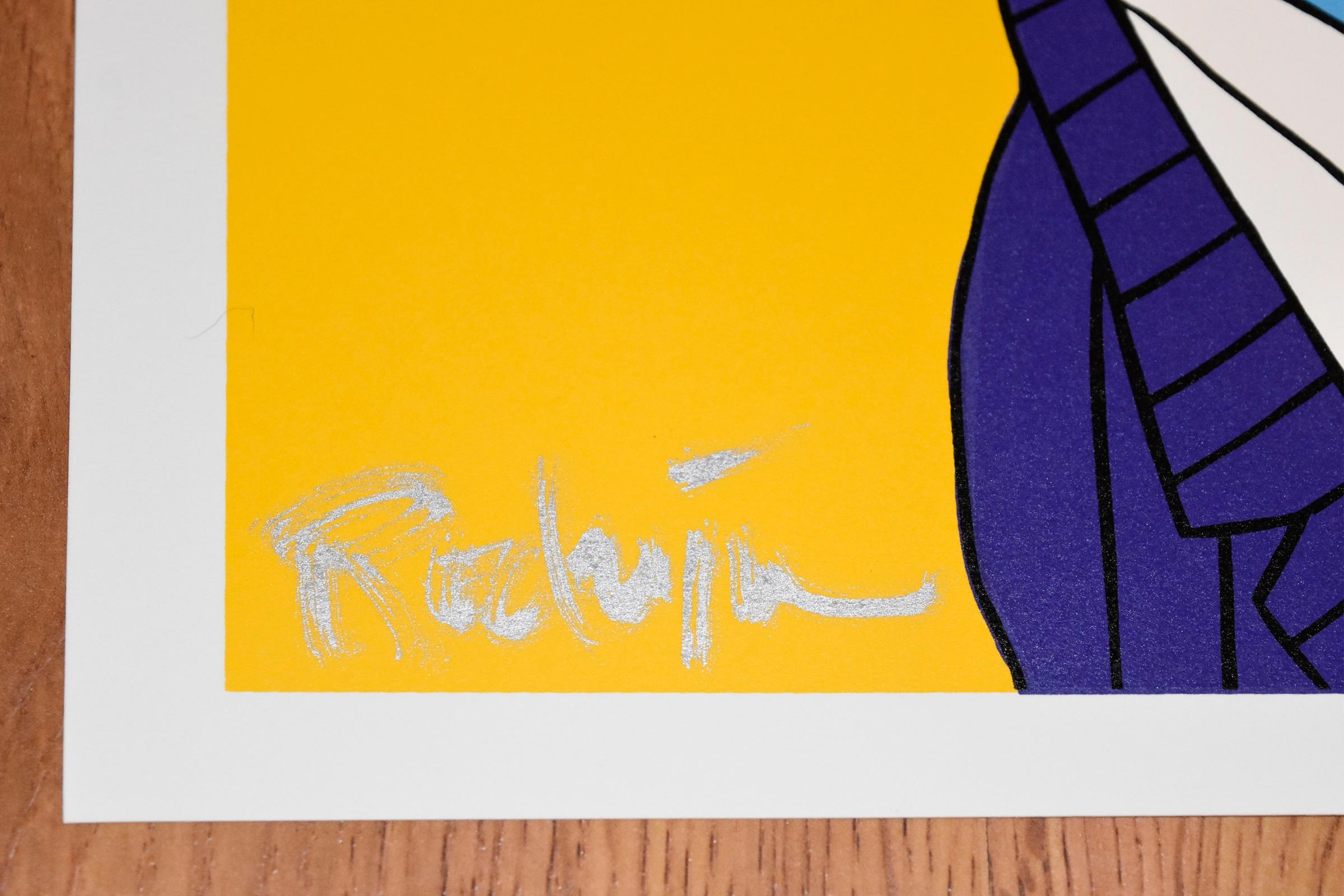 Il mio futuro è così luminoso che devo indossare le lenti da sole - Stampa serigrafica firmata del cane blu - Animal Print Giallo di George Rodrigue