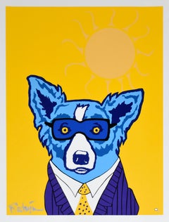 Vintage My Future's So Bright, I Gotta Wear Shades - Signed Silkscreen Blue Dog Print