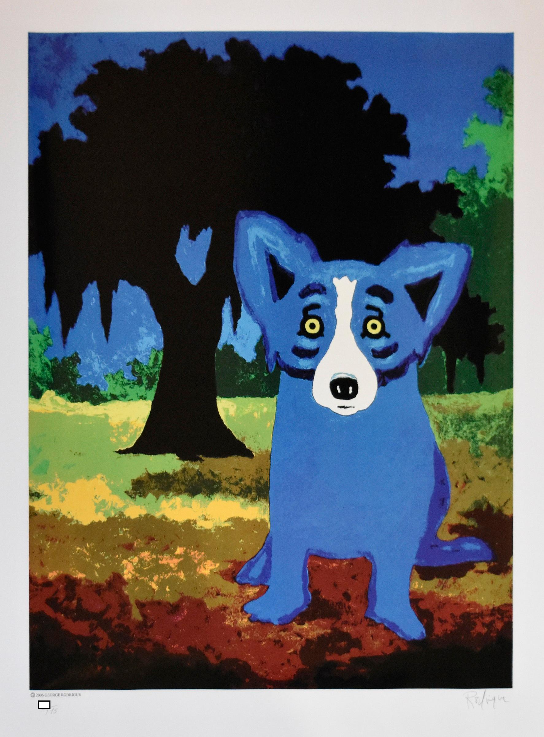 George Rodrigue Animal Print - New Orleans City Park - Signed Silkscreen Print - Blue Dog