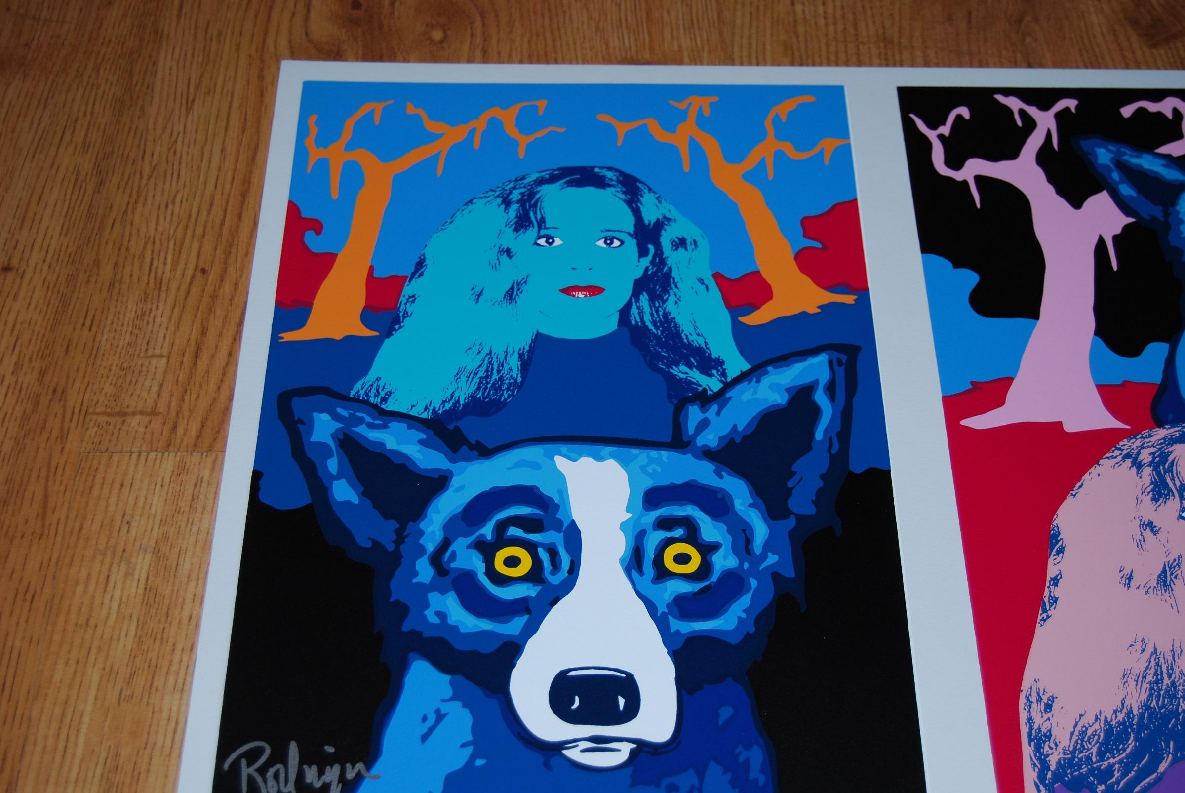 Night Love White - Signed Silkscreen Blue Dog Print For Sale 1