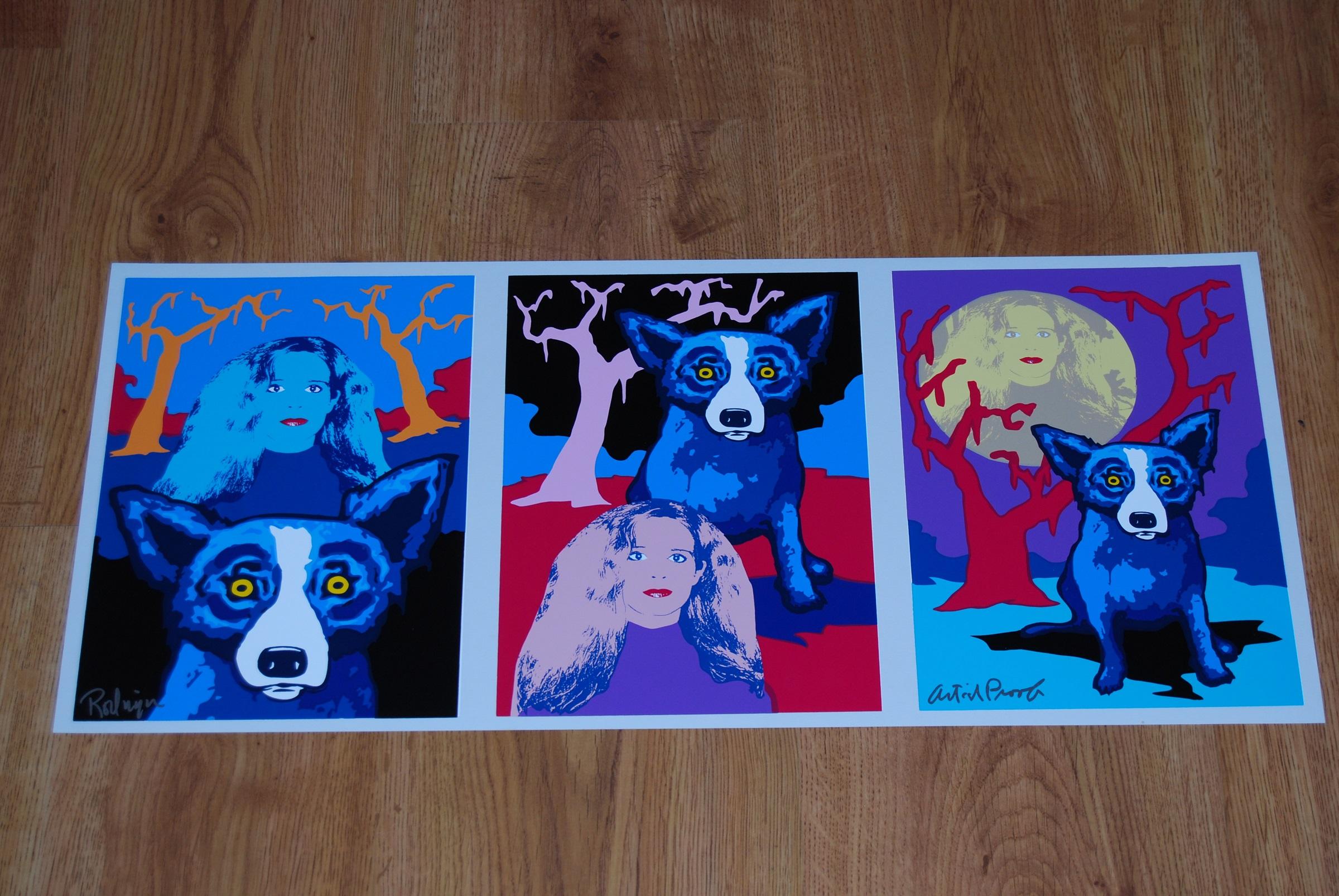 Night Love White - Stampa serigrafica firmata del cane blu in vendita 1