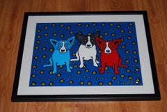 Oh Say Can You See - Signierter blauer Siebdruck mit Hundmuster aus Seide