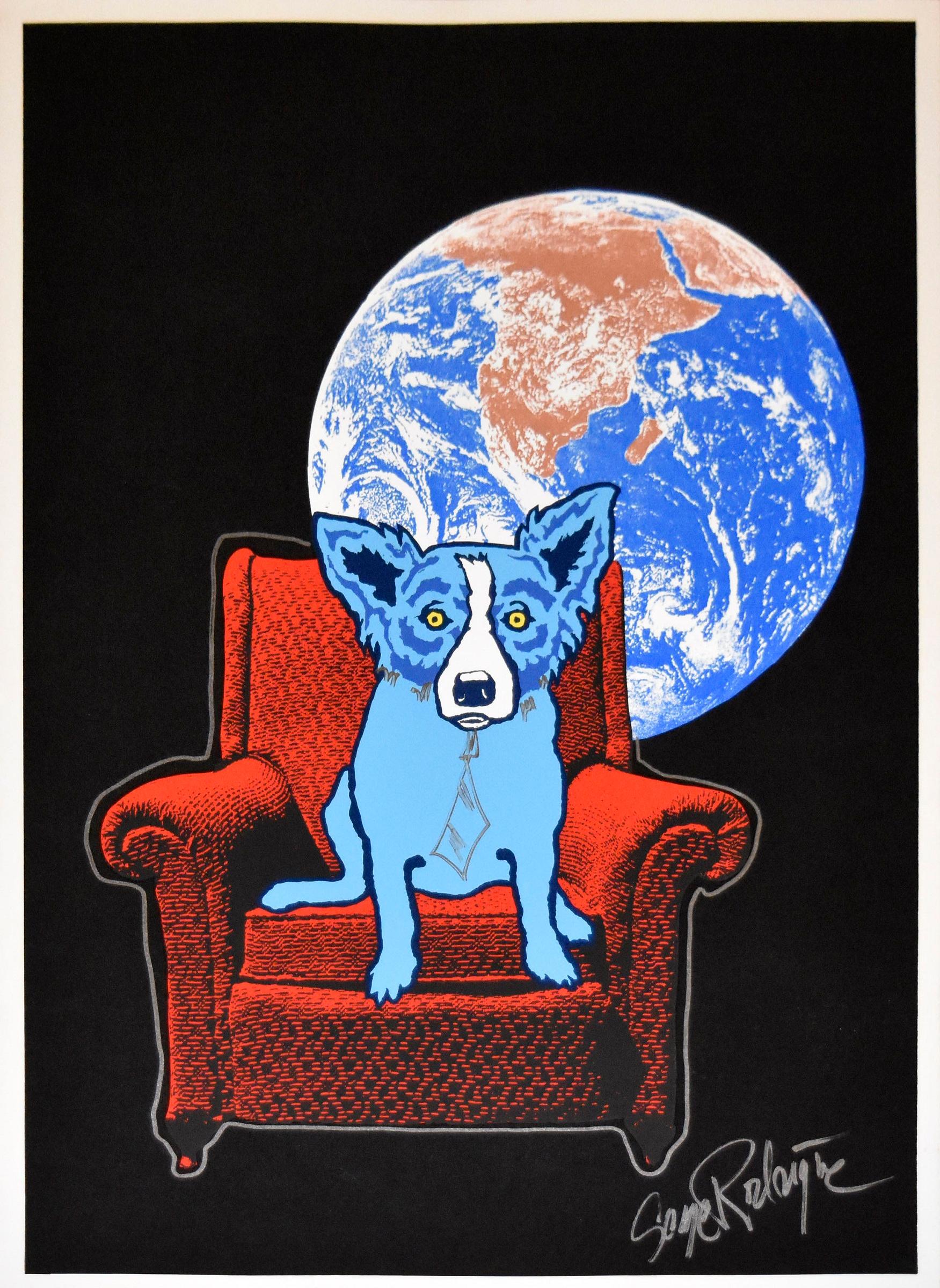 George Rodrigue Animal Print - Original Hand Embellished - Space Chair