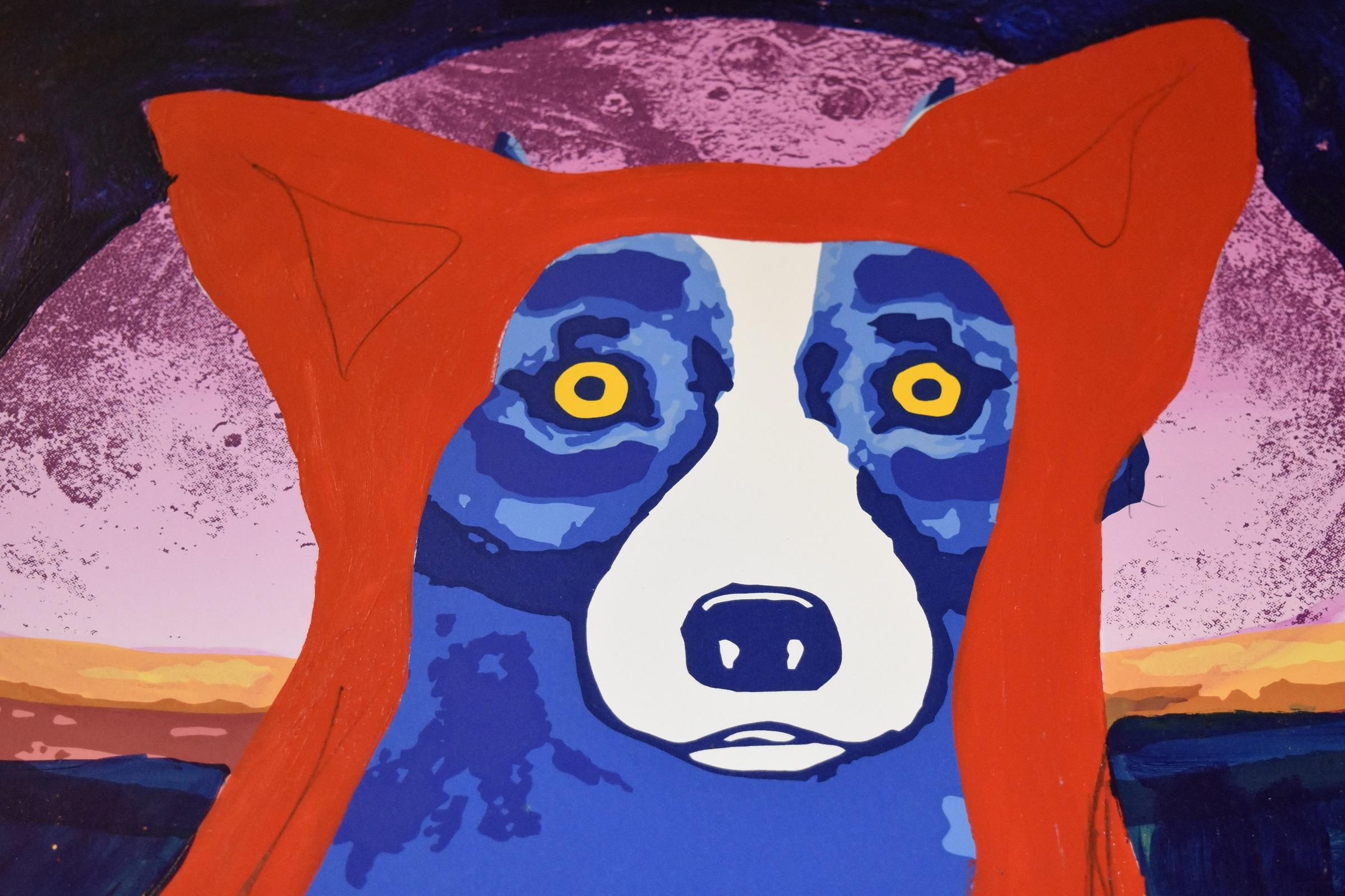 Original - Hiding From the Moon - Concept Piece - Signed MM -Blue Dog - Pop Art Mixed Media Art by George Rodrigue