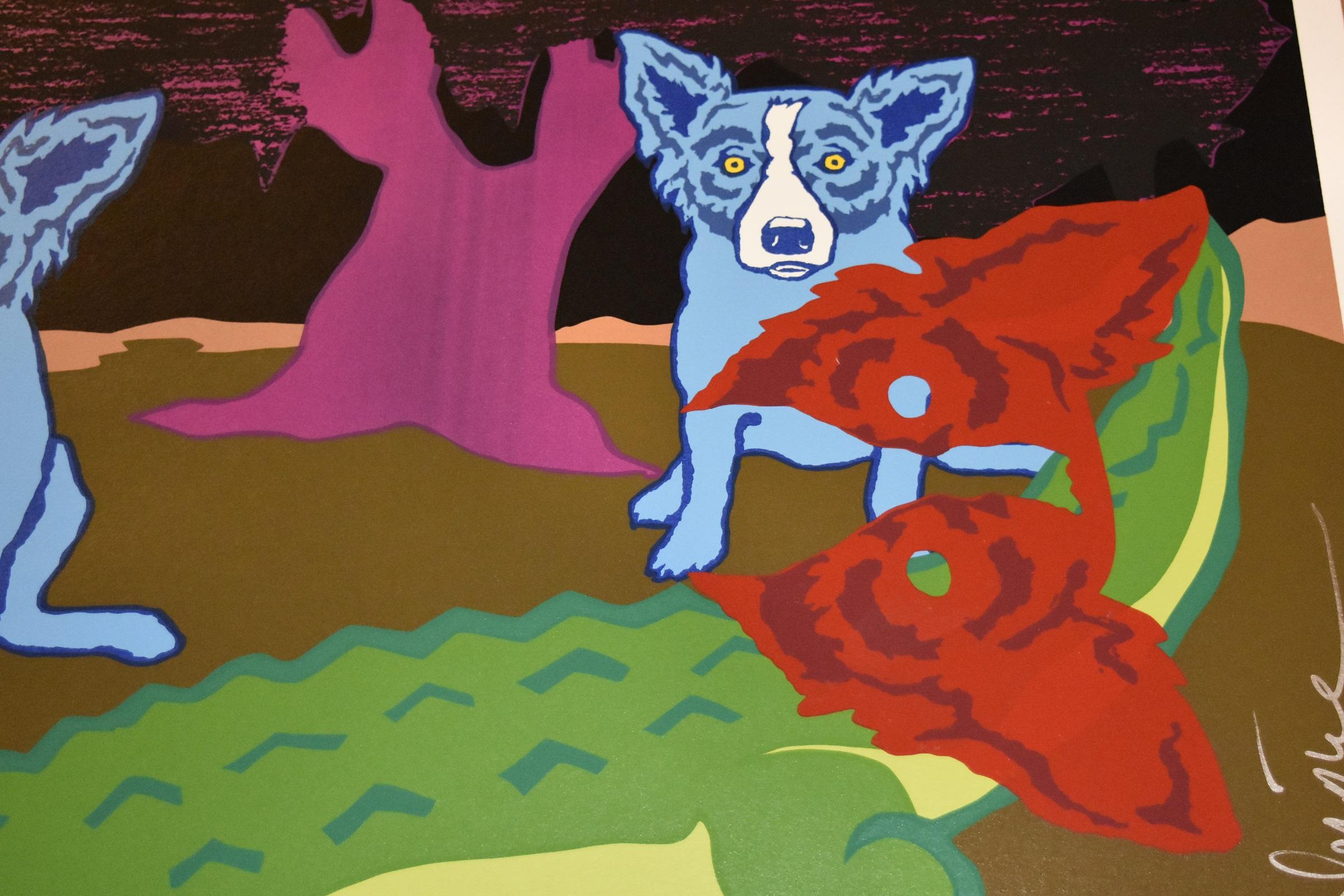 Original - Más tarde caimán con árbol rosa - Único - Serigrafía firmada - Perro azul - Print Arte pop de George Rodrigue