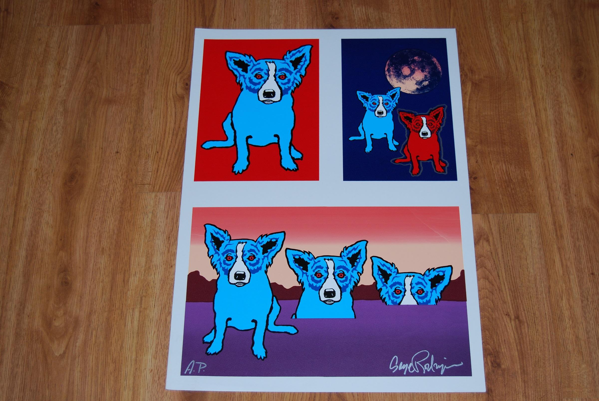Original Untitled Proof Red Eyes - Signed Remarqued Blue Dog - Print by George Rodrigue
