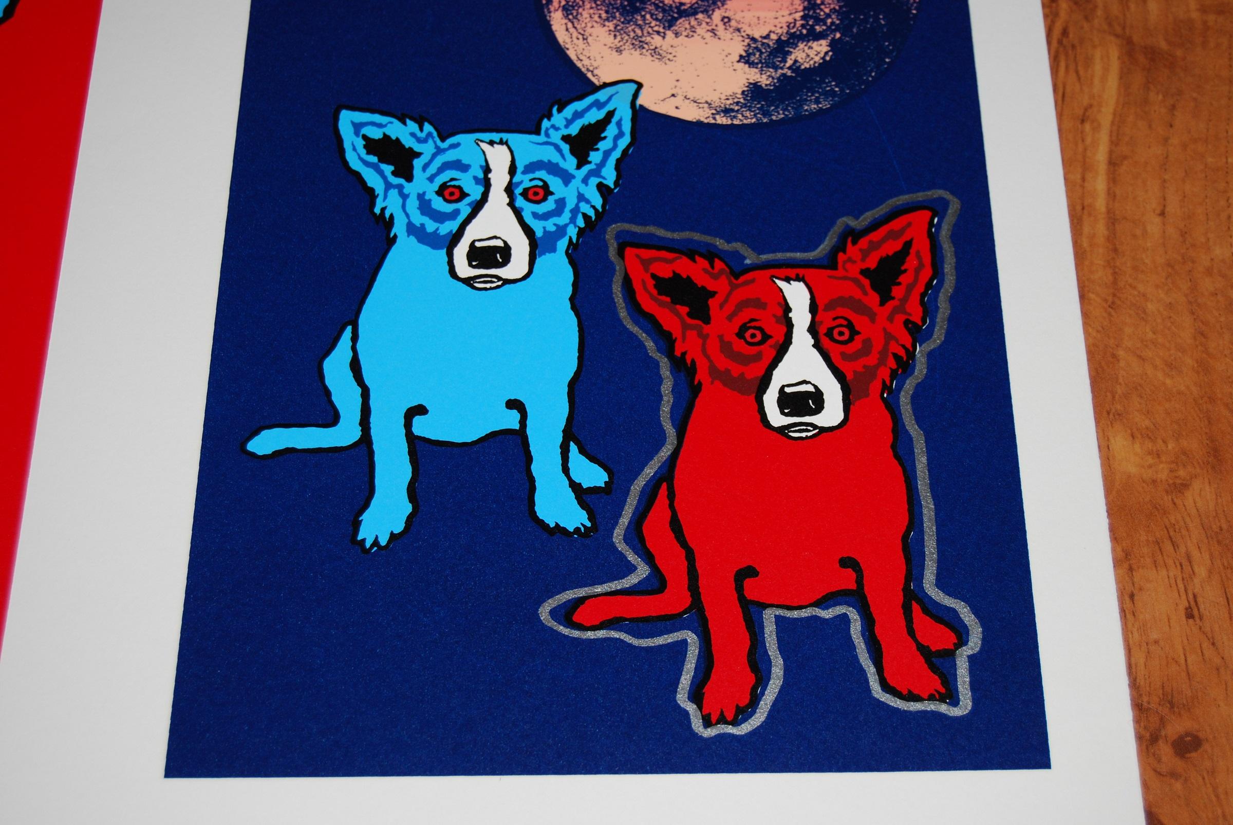 Original Untitled Proof Red Eyes - Signé Remarqued Blue Dog - Violet Animal Print par George Rodrigue