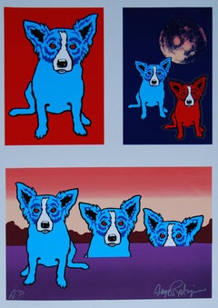 Original Untitled Proof Red Eyes - Signé Remarqued Blue Dog