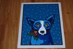 Paper, Ribbons and Me - Signed Silkscreen Print Blue Dog Holiday Print Sale