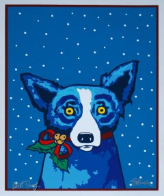 Paper, Ribbons and Me - Signed Silkscreen Print Blue Dog Holiday Print Sale