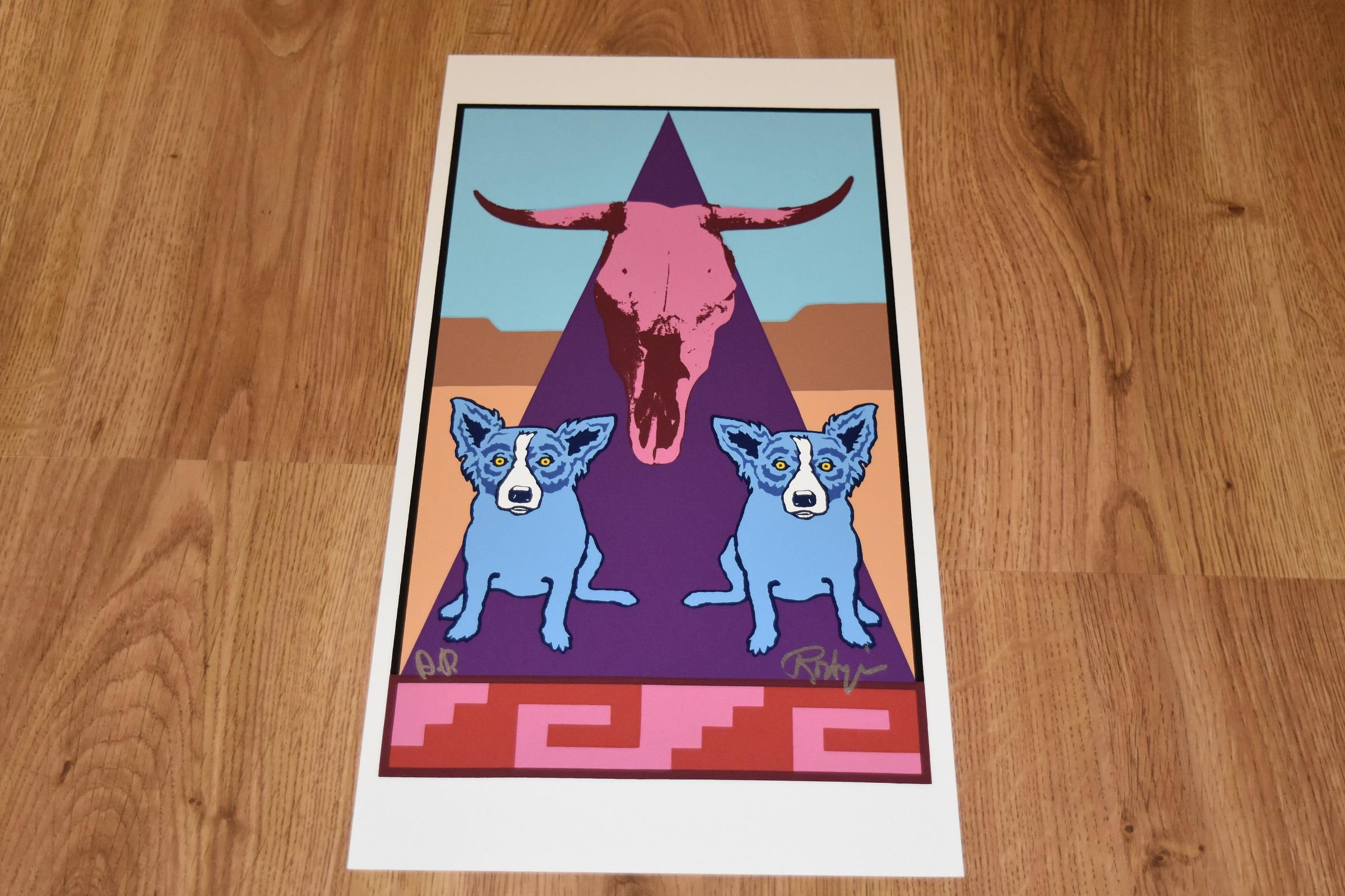 Artist:  George Rodrigue
Title:  Blue Dog “Pueblo Puppies”
Medium:  Silkscreen 
Date:  1993
Edition:  Artist Proof
Dimensions:  21 X 12”
Description:  Signed & Unframed
Condition:  Excellent 
