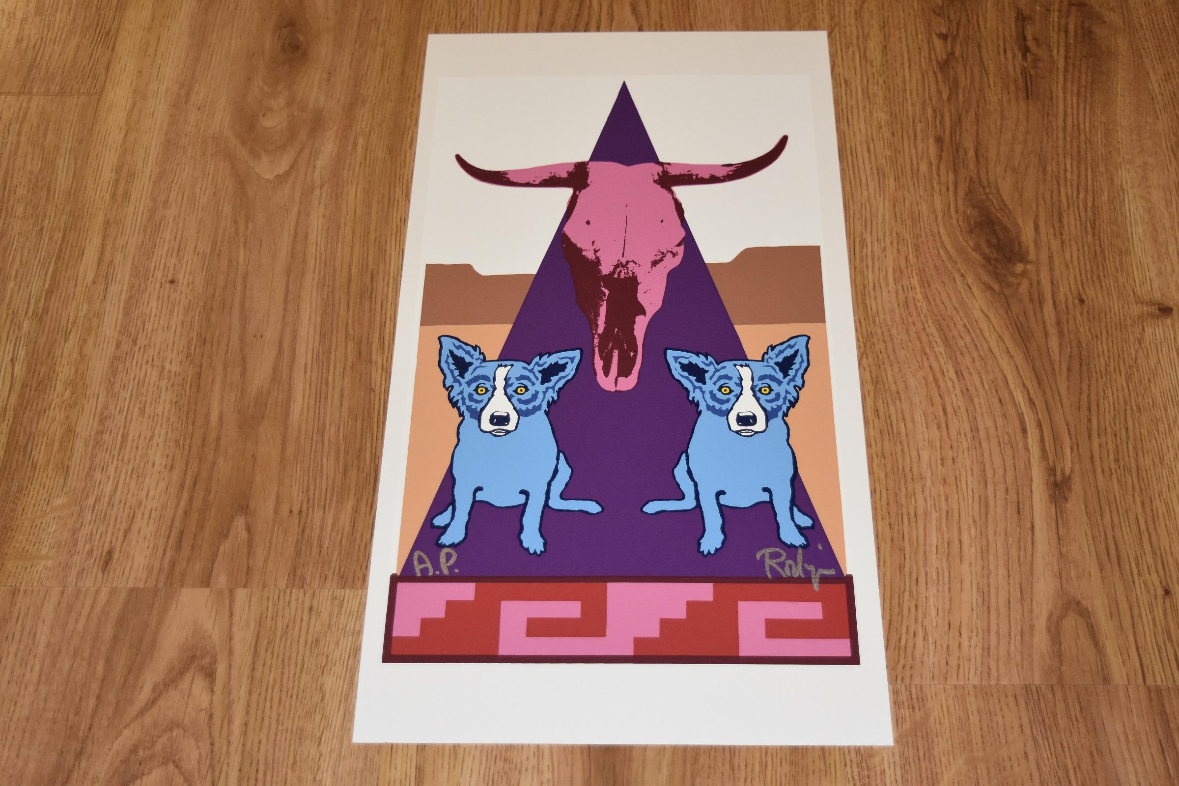 Pueblo Puppies Special - Signierter Siebdruck - Blauer Hund – Print von George Rodrigue