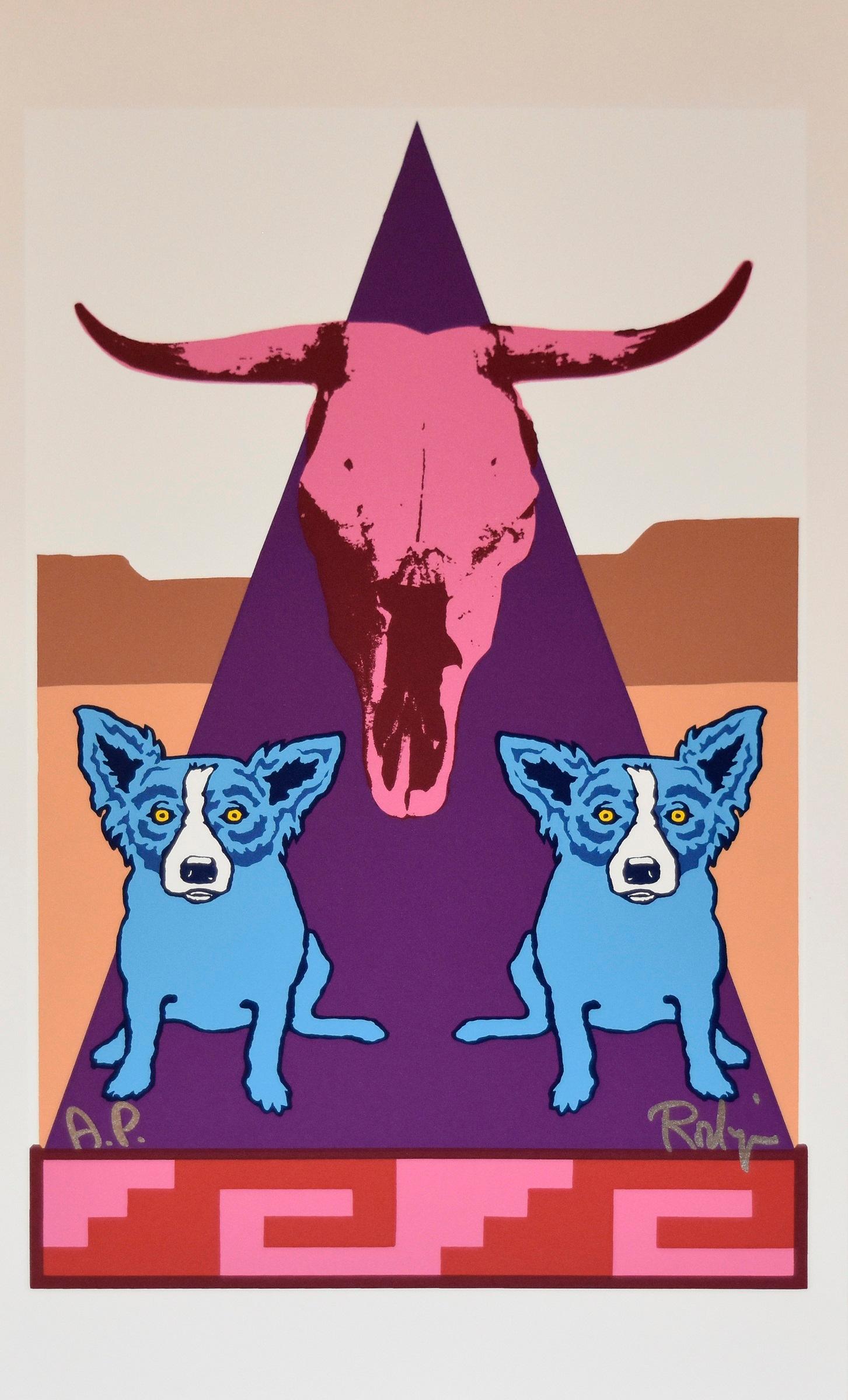 George Rodrigue Animal Print - Pueblo Puppies Special - Signed Silkscreen Print - Blue Dog