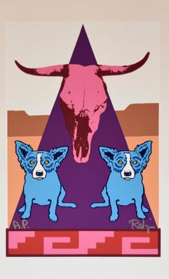 Pueblo Puppies Special - Signed Silkscreen Print - Blue Dog
