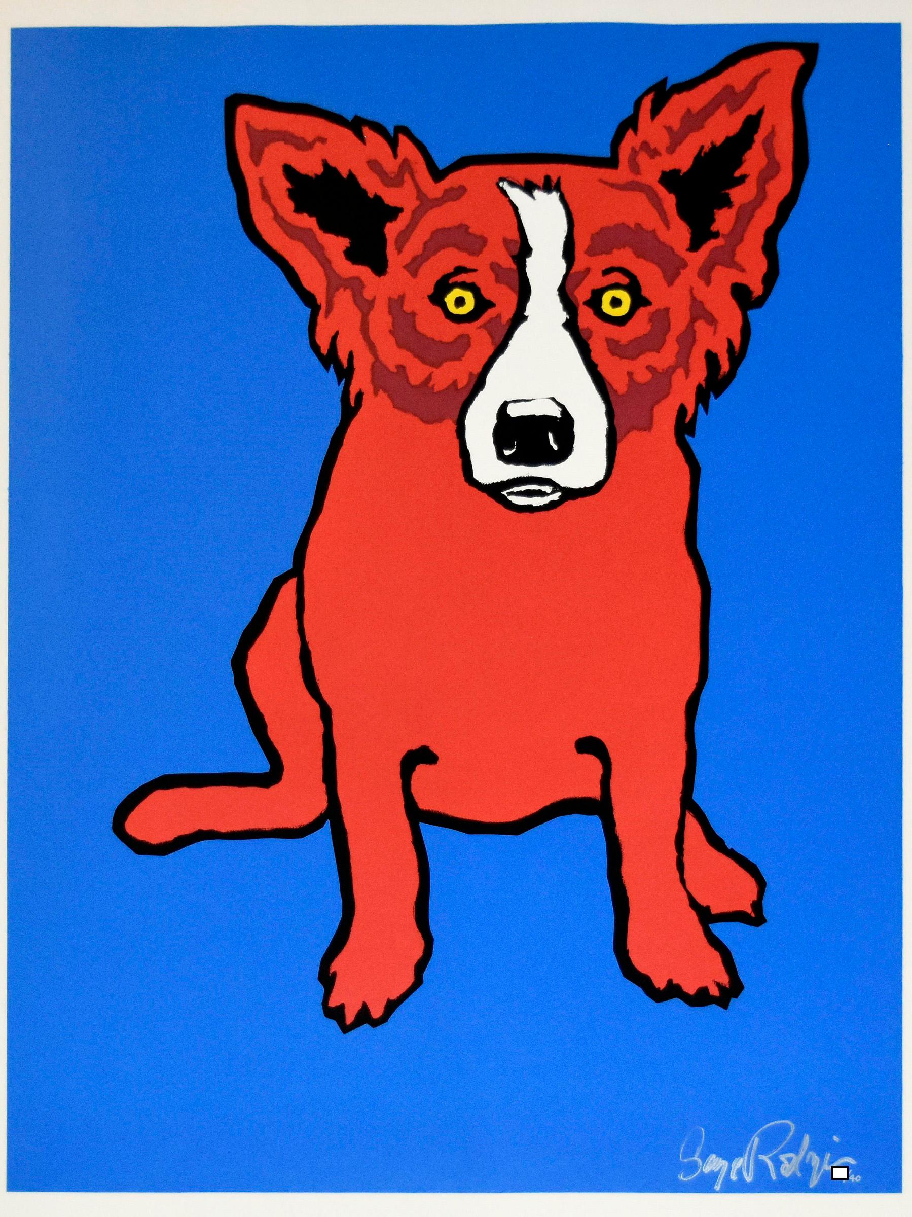 George Rodrigue Animal Print - Red Dog - Signed Silkscreen Print Blue Dog