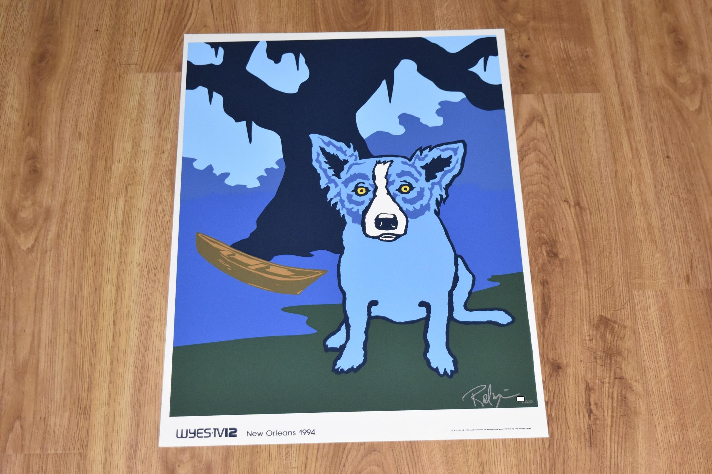Impression sérigraphiée signée « Row With Me Henry » avec chien bleu - Print de George Rodrigue