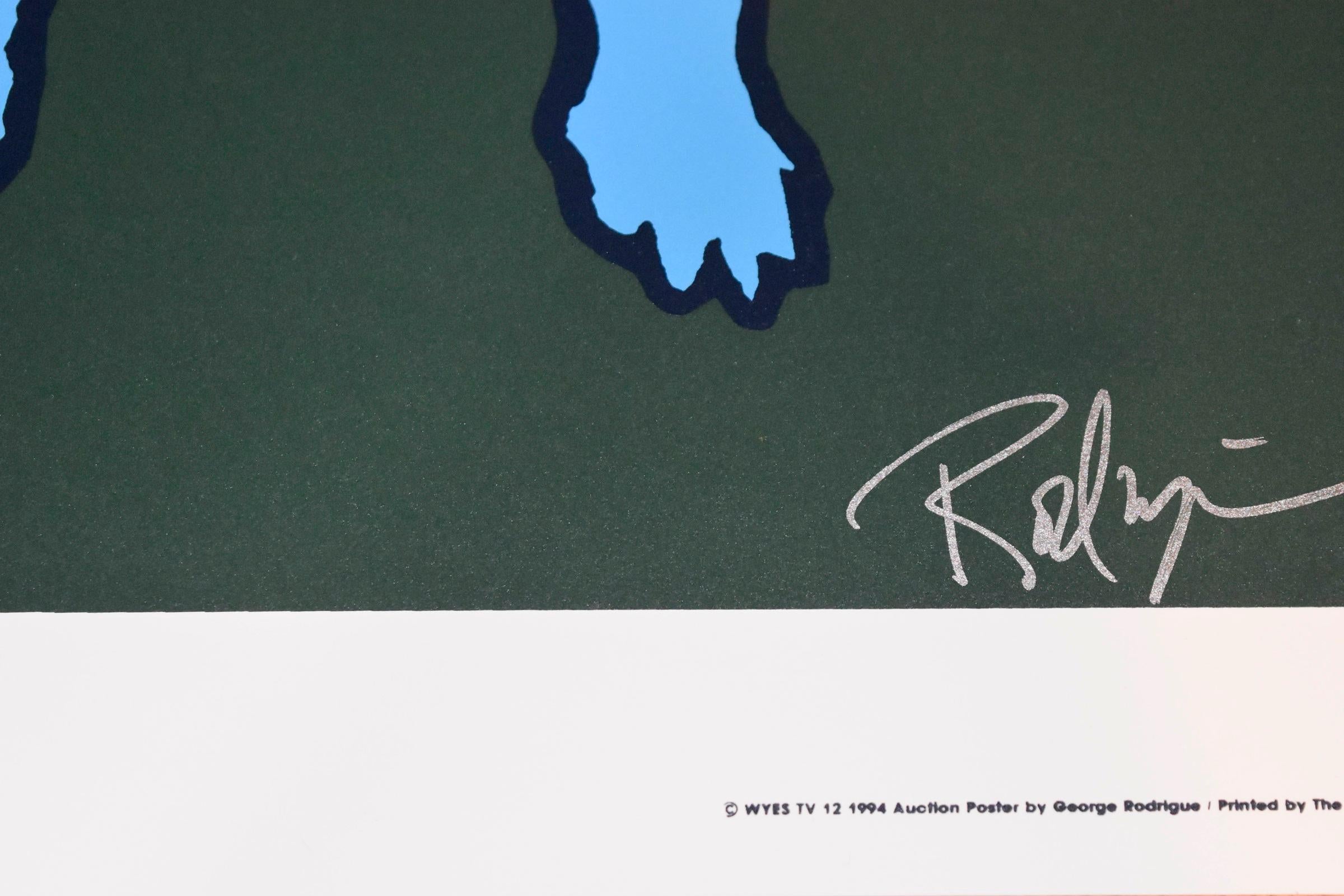 Impression sérigraphiée signée « Row With Me Henry » avec chien bleu - Bleu Animal Print par George Rodrigue