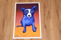 Second Line Split Font - Signed Silkscreen Print Blue Dog