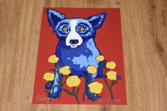 See How My Garden Grows - Signed Silkscreen Print Blue Dog