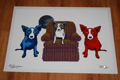Sitting With My Sisters White - Signed Silkscreen Blue Dog Print