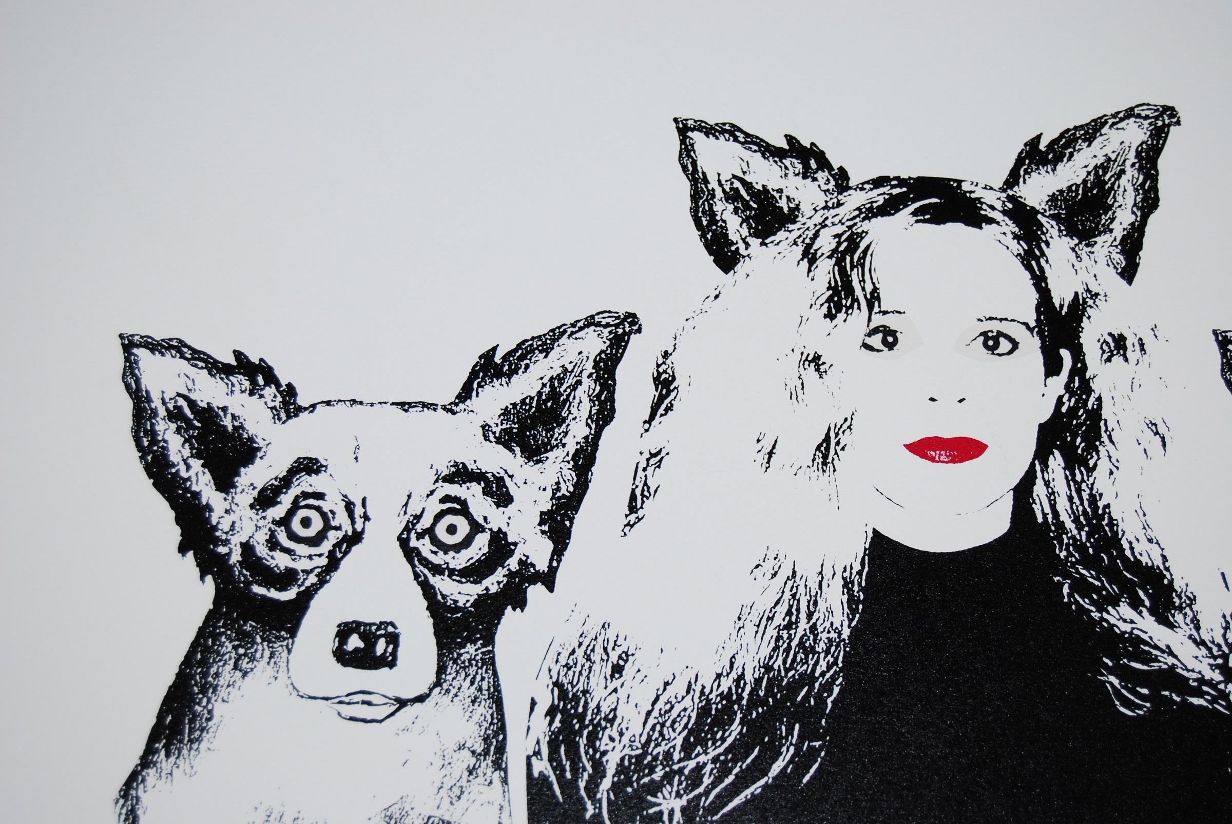 Soul Mates sérigraphie de chien bleue signée en noir et blanc - Pop Art Print par George Rodrigue